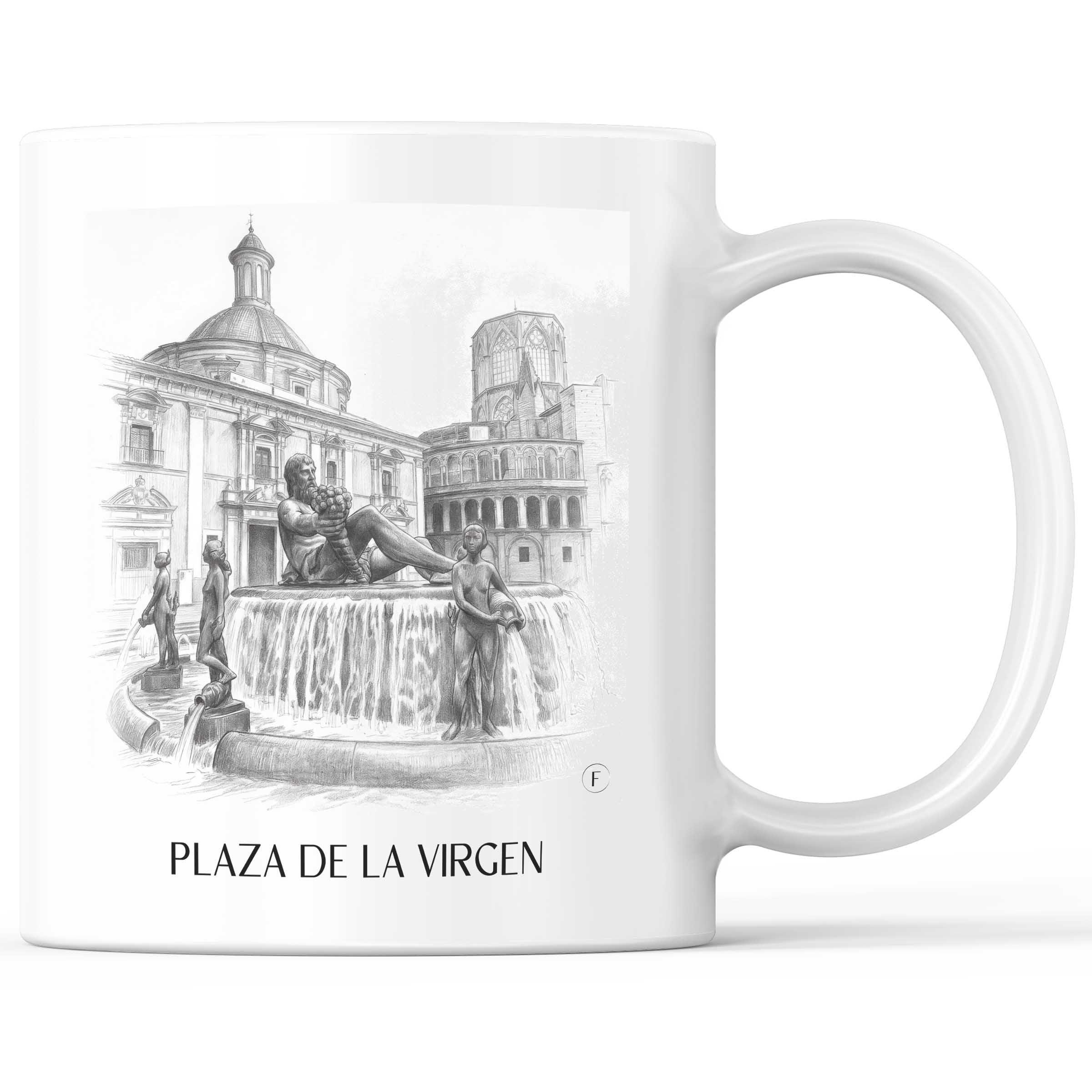 Plaza de la Virgen Kaffeebecher - Valencia - Spanien Becher - Kaffeetasse im Zeichnung Stil