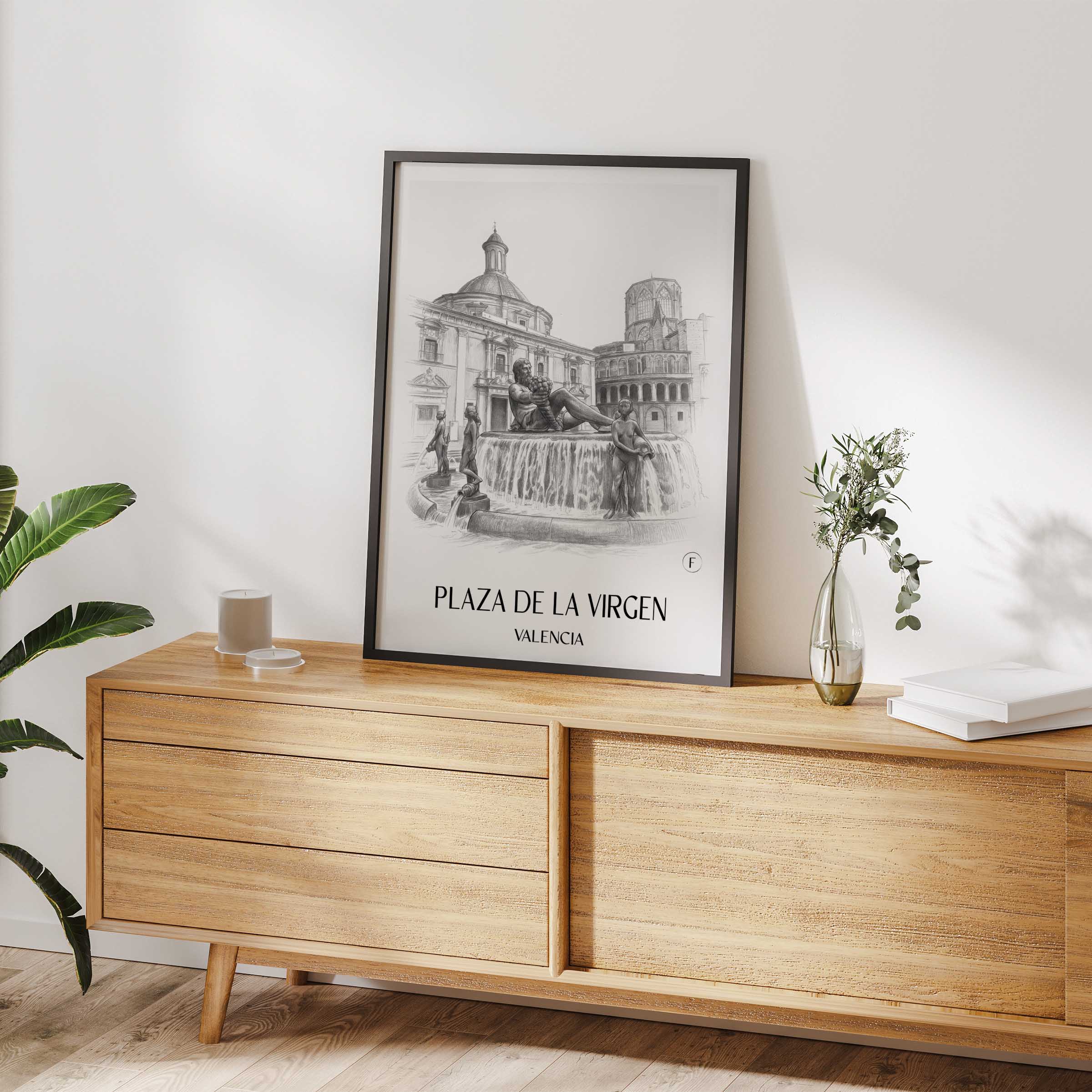 plaza-de-la-virgen-valencia-spanien-poster-bleistift-zeichnung-drawing