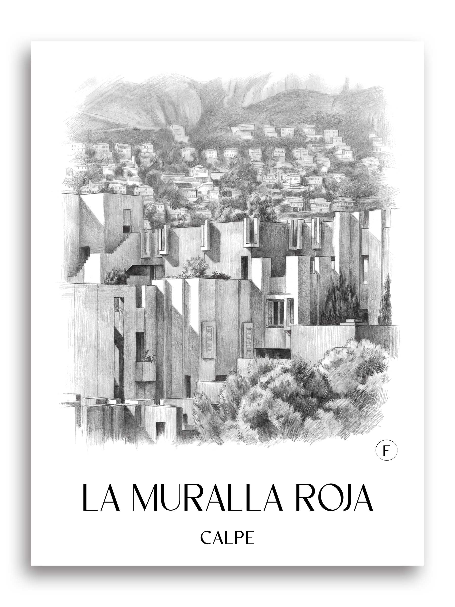 La Muralla Roja Poster - Calpe - Spanien Kunstdruck - Zeichnung von A4 bis A1