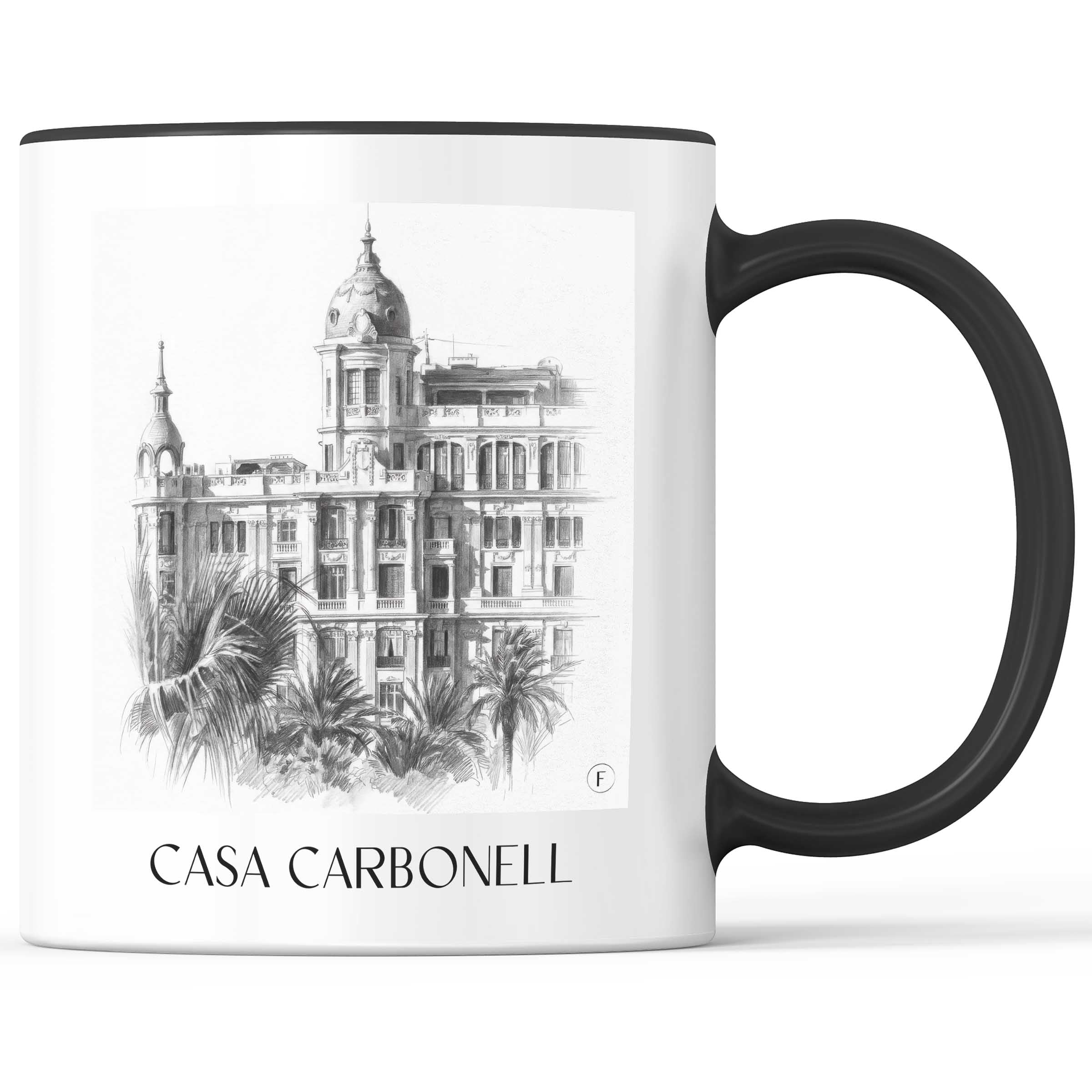 Casa Carbonell Kaffeebecher - Alicante - Spanien Becher - Kaffeetasse im Zeichnung Stil
