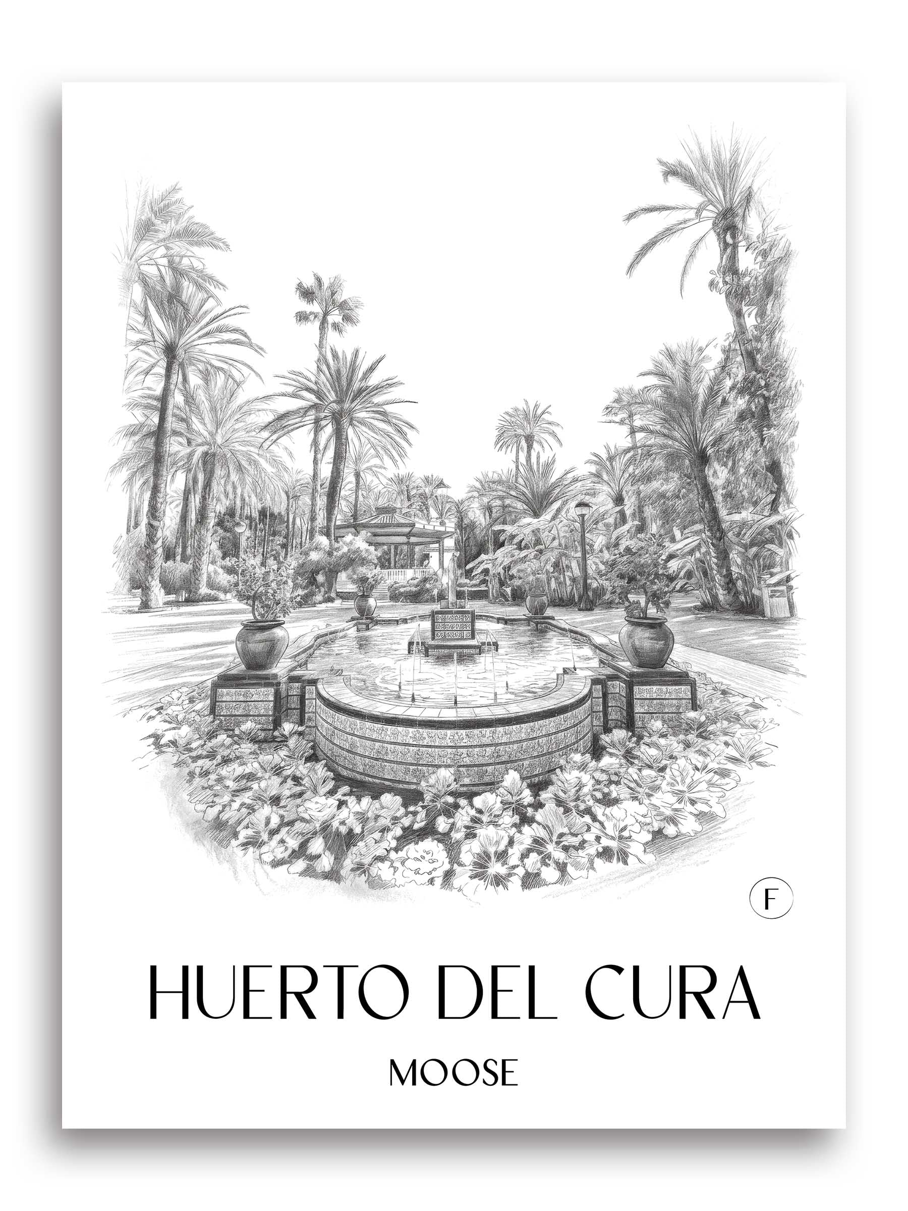 Huerto del Cura Poster - Elche - Spanien Kunstdruck - Zeichnung von A4 bis A1