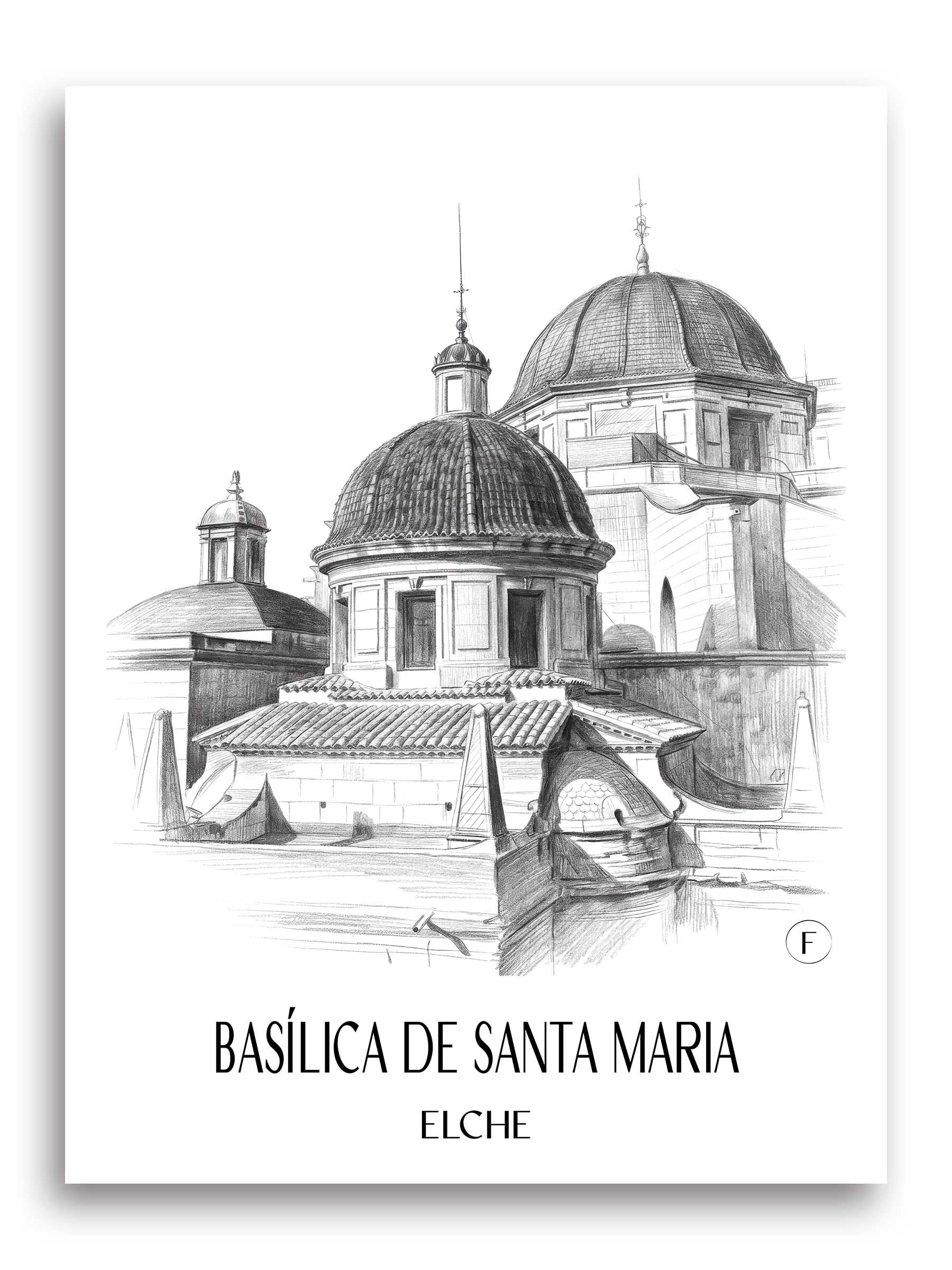 basílica-de-santa-maria-elche-spanien-poster-bleistift-zeichnung-drawing