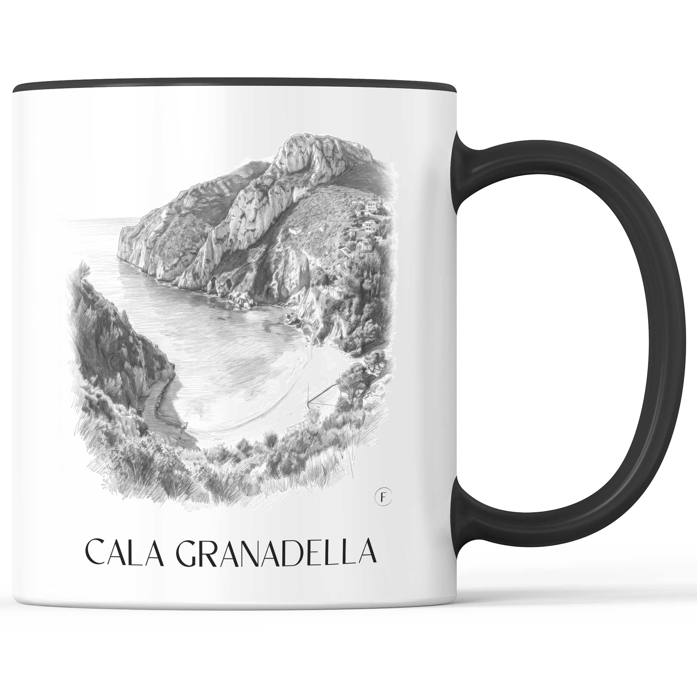 Cala Granadella Kaffeebecher - Javea - Spanien Becher - Kaffeetasse im Zeichnung Stil