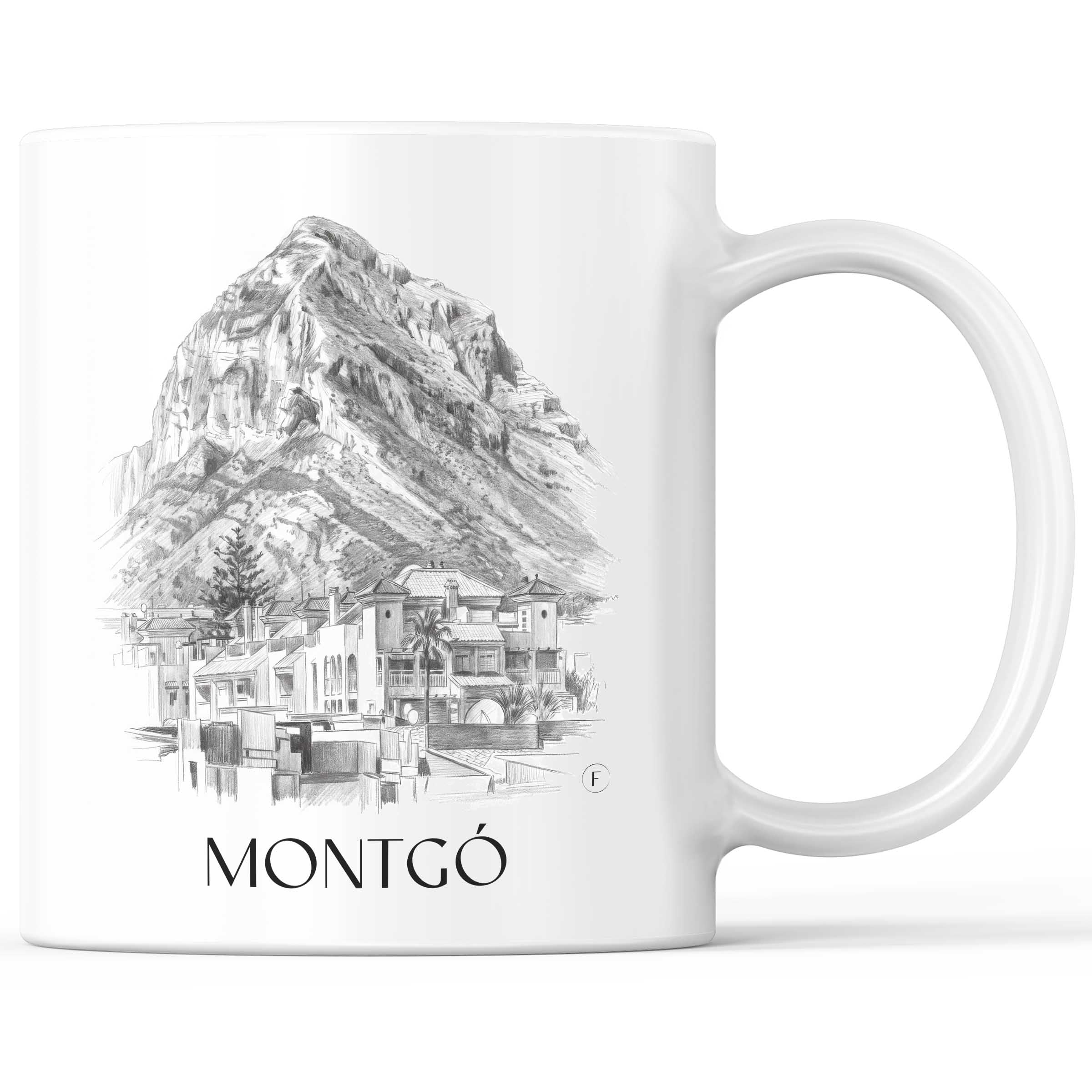Montgó Kaffeebecher - Dénia - Spanien Becher - Kaffeetasse im Zeichnung Stil