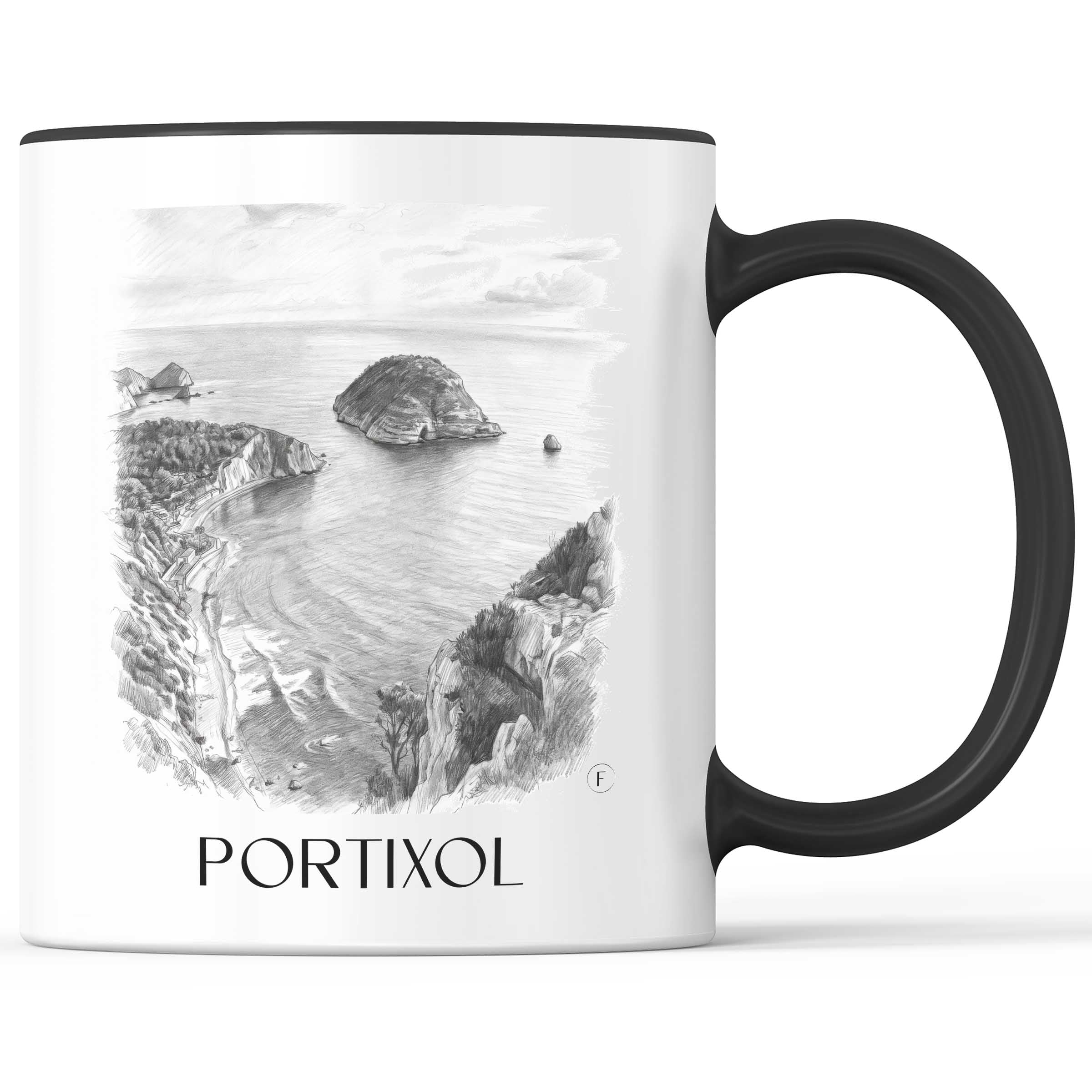 Portixol Kaffeebecher - Javea - Spanien Becher - Kaffeetasse im Zeichnung Stil