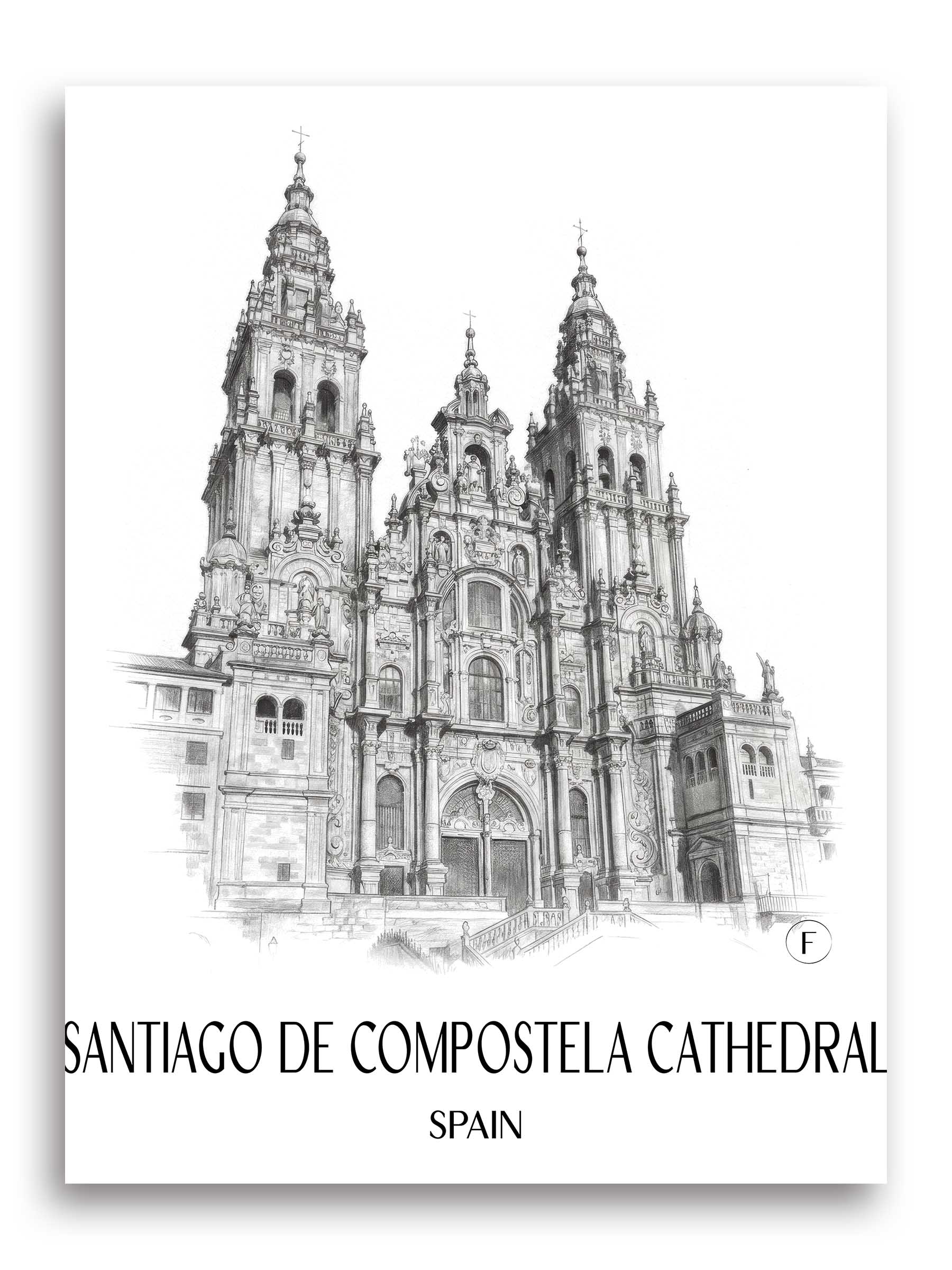 Kathedrale von Santiago Poster - Spanien - Spanien Kunstdruck - Zeichnung von A4 bis A1