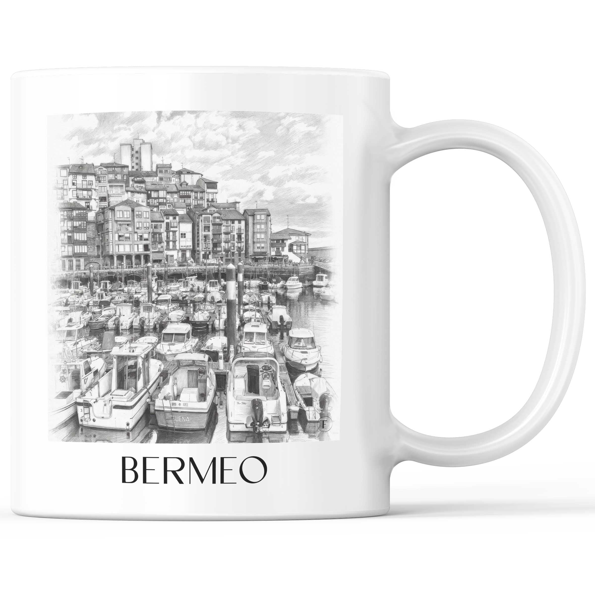 Bermeo Kaffeebecher - Spanien - Spanien Becher - Kaffeetasse im Zeichnung Stil
