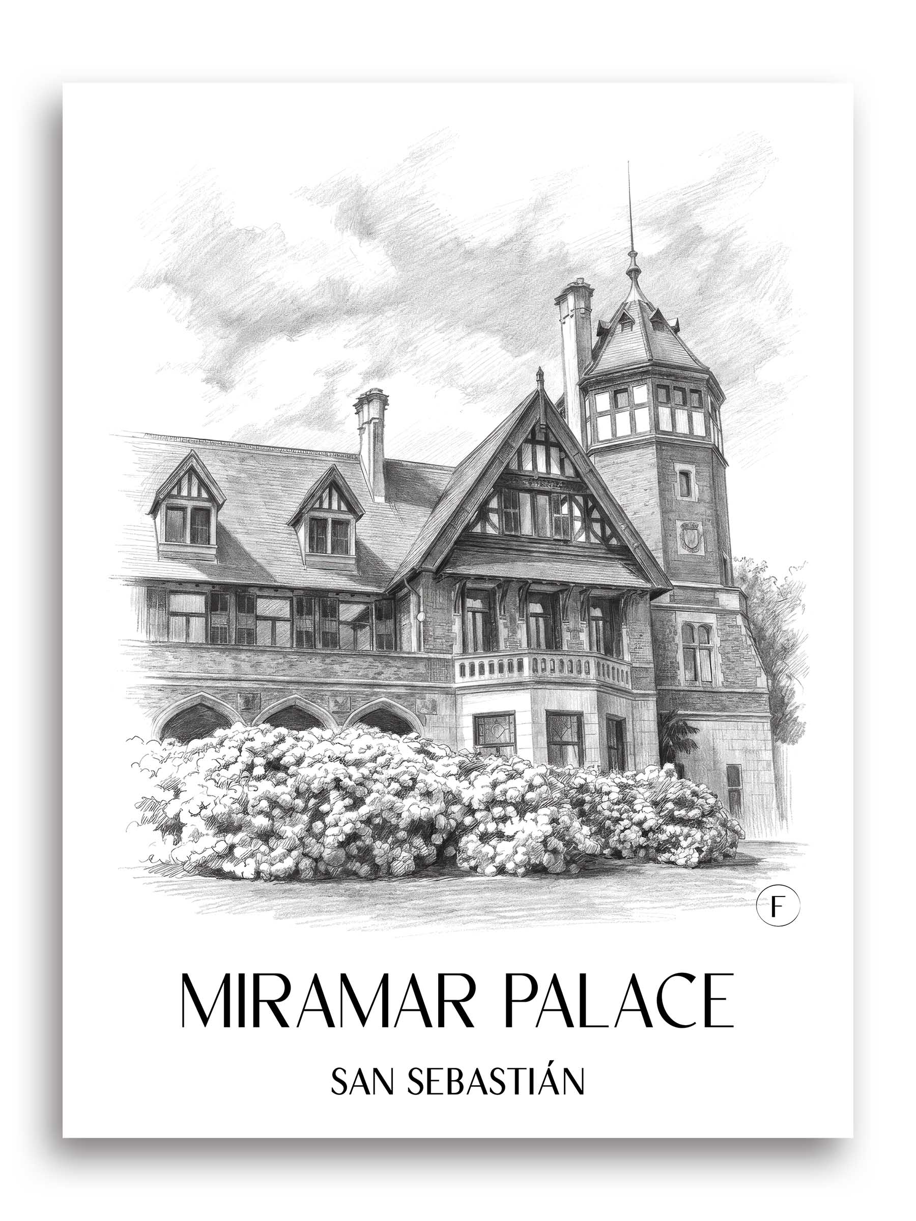 Palacio de Miramar Poster - San Sebastián - Spanien Kunstdruck - Zeichnung von A4 bis A1