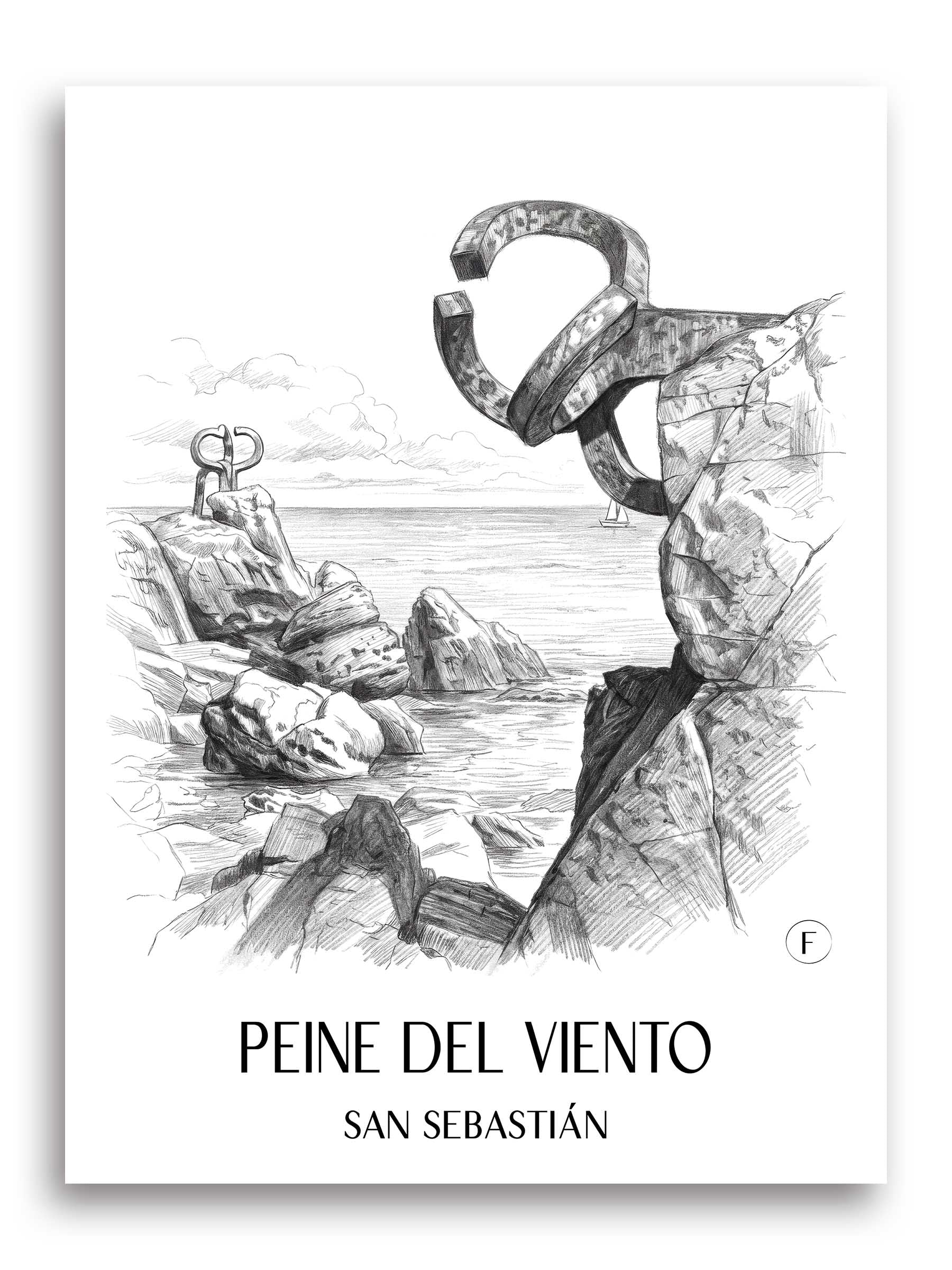 peine-del-viento-san-sebastián-spanien-poster-bleistift-zeichnung-drawing