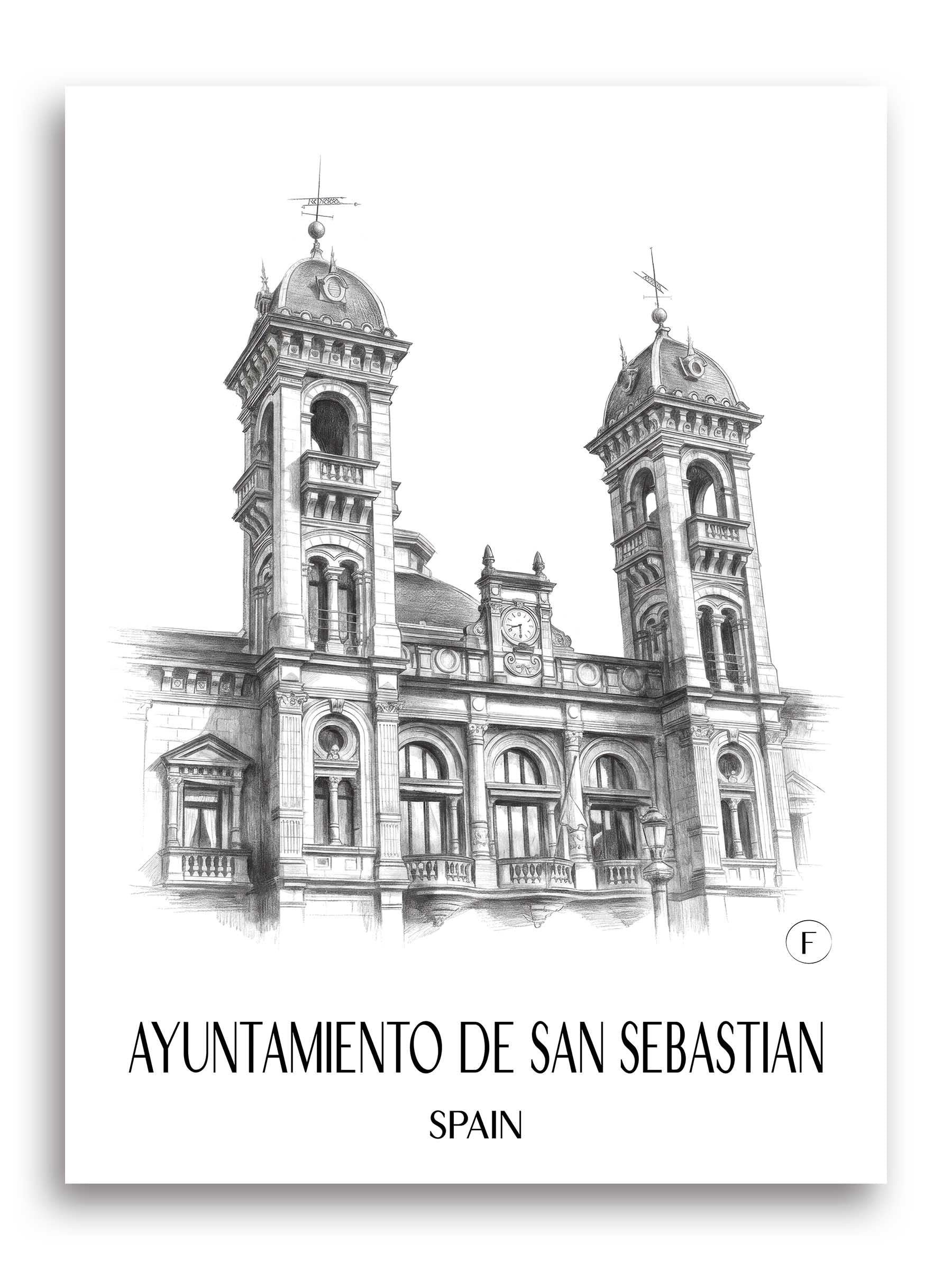 Ayuntamiento de San Sebastián Poster - Spanien - Spanien Kunstdruck - Zeichnung von A4 bis A1