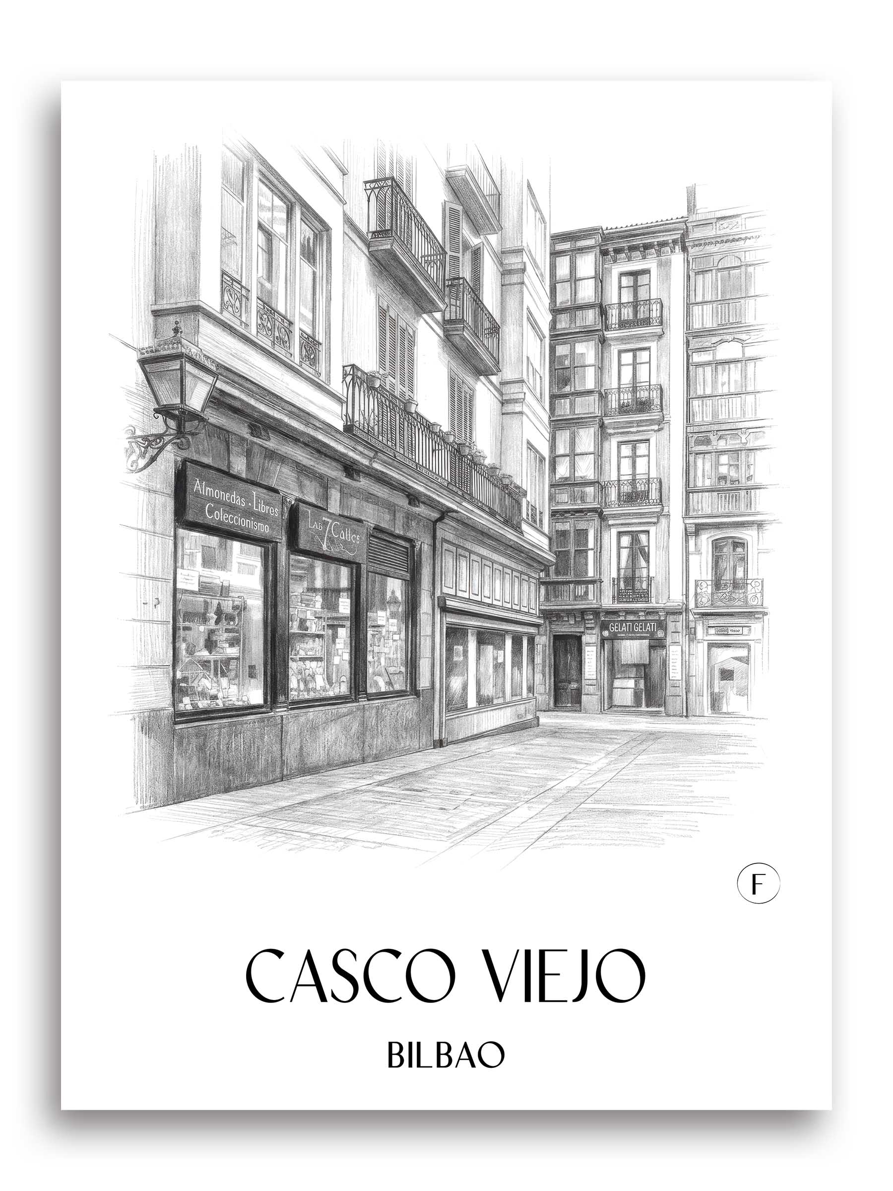 Casco Viejo Poster - Bilbao - Spanien Kunstdruck - Zeichnung von A4 bis A1