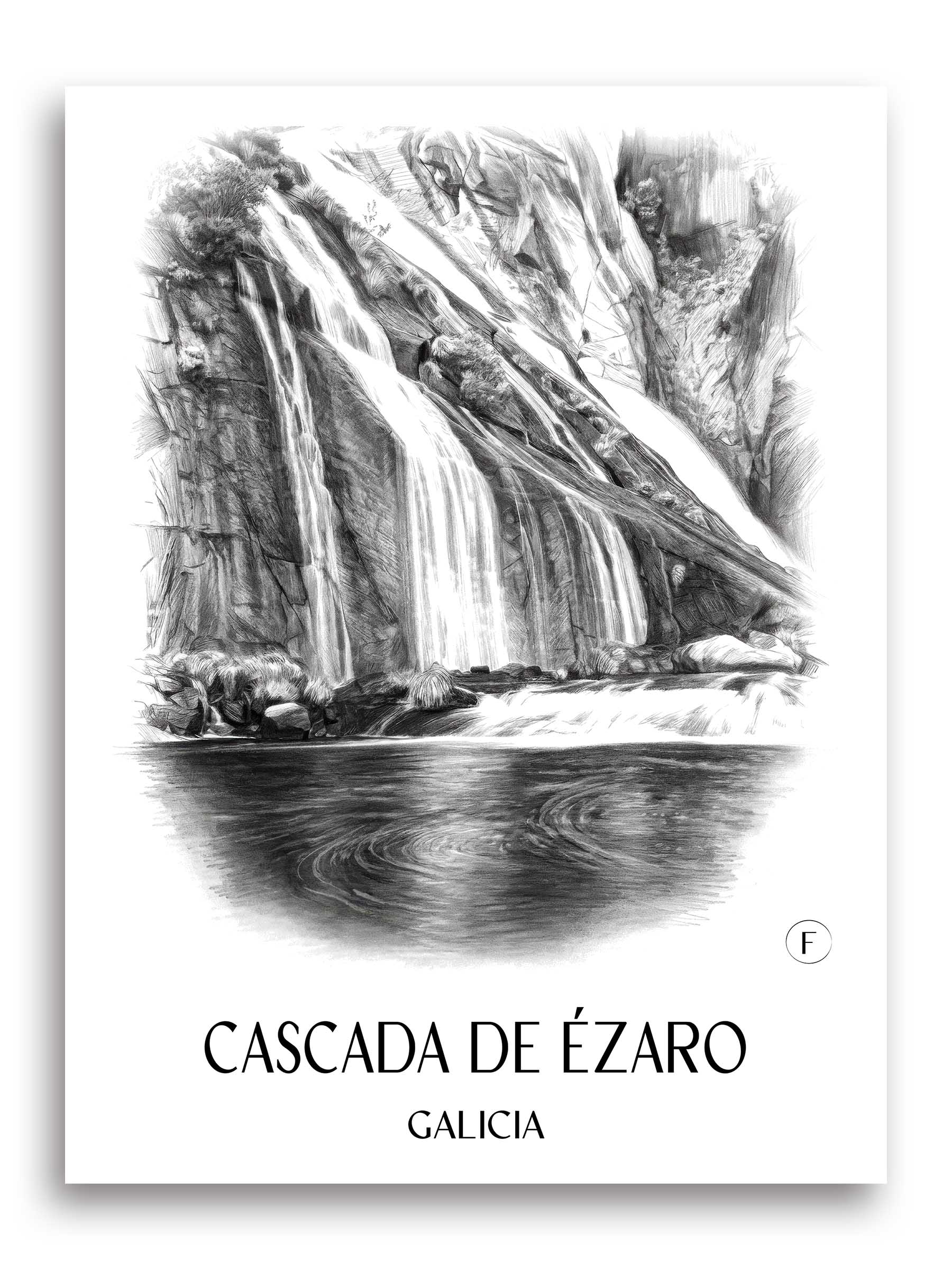 Cascada de Ézaro Poster - Galicien - Spanien Kunstdruck - Zeichnung von A4 bis A1