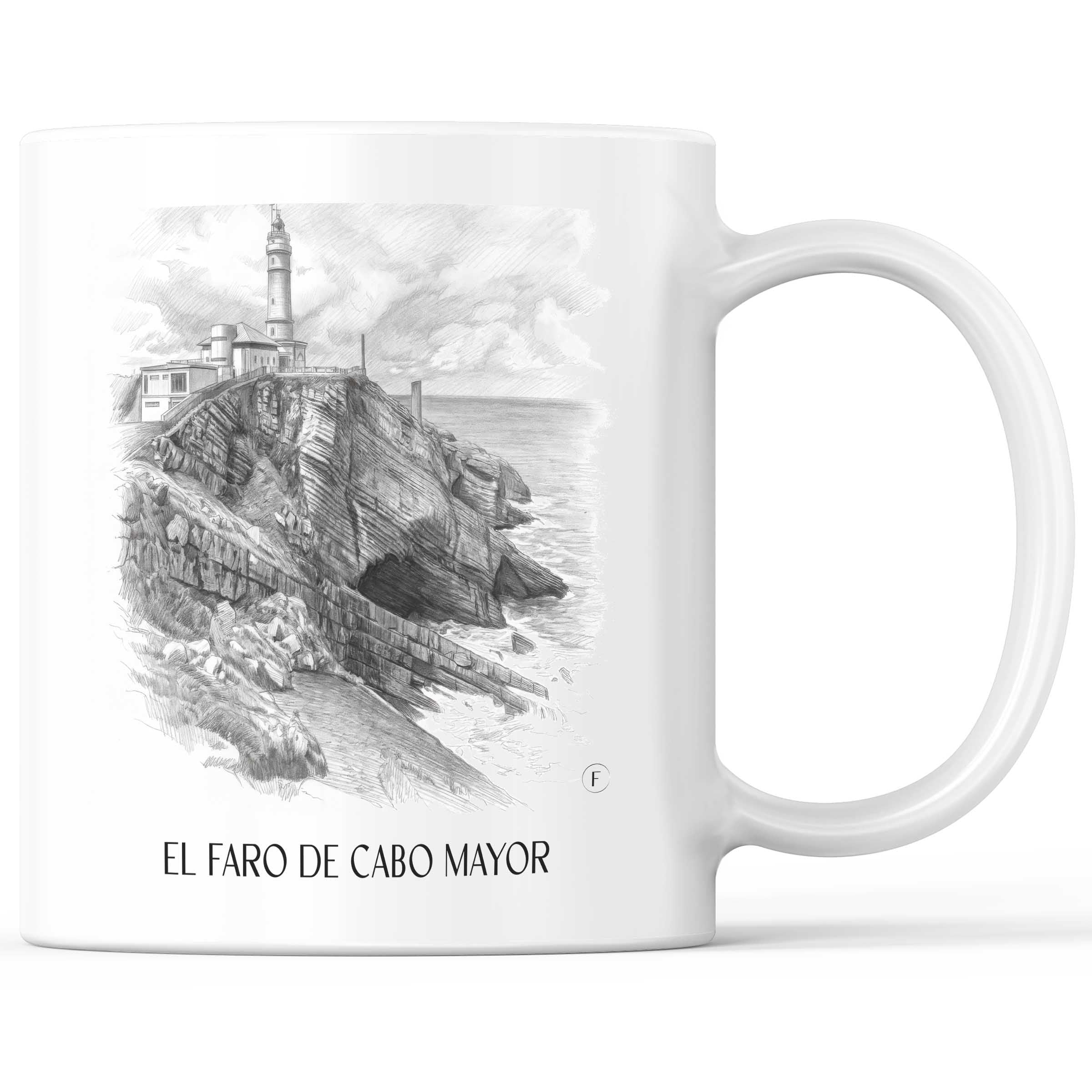 El Faro de Cabo Mayor Kaffeebecher - Santander - Spanien Becher - Kaffeetasse im Zeichnung Stil