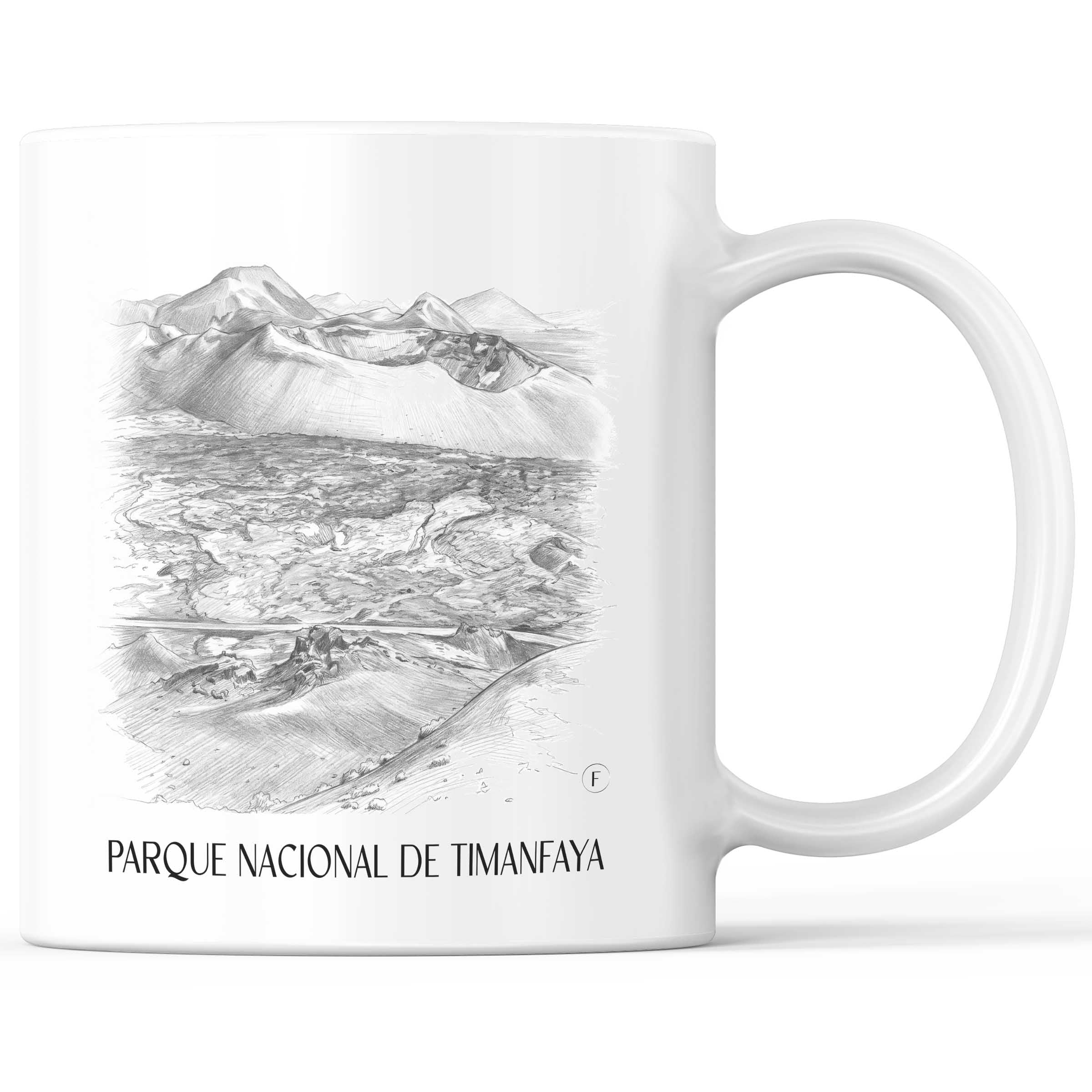 Timanfaya Nationalpark Kaffeebecher - Lanzarote - Spanien Becher - Kaffeetasse im Zeichnung Stil