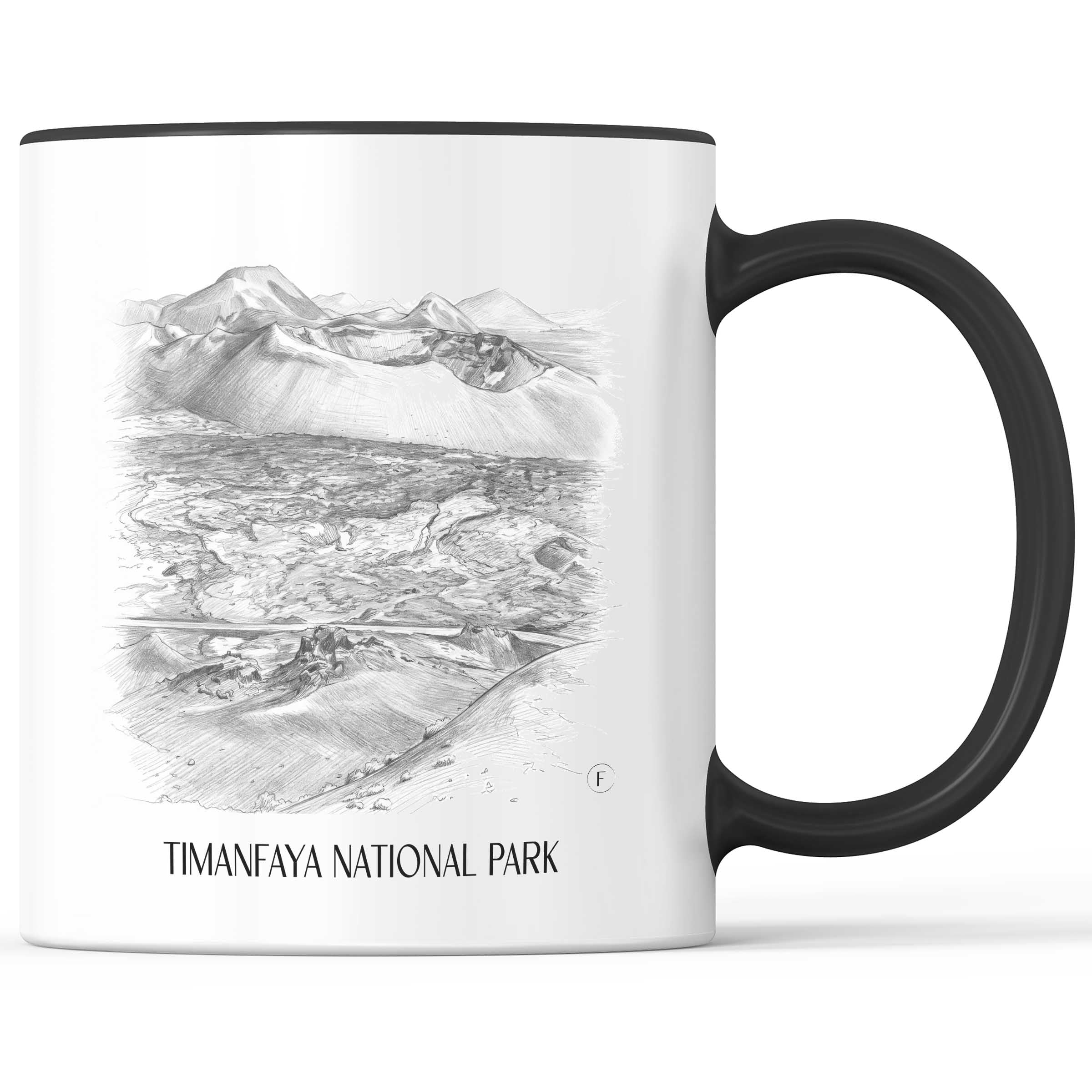 Timanfaya Nationalpark Kaffeebecher - Lanzarote - Spanien Becher - Kaffeetasse im Zeichnung Stil