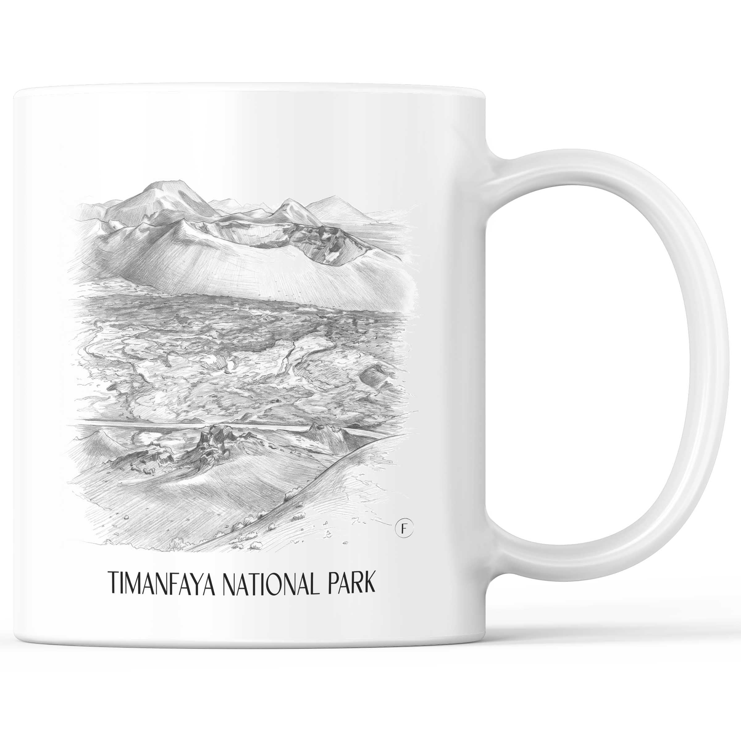 Timanfaya Nationalpark Kaffeebecher - Lanzarote - Spanien Becher - Kaffeetasse im Zeichnung Stil