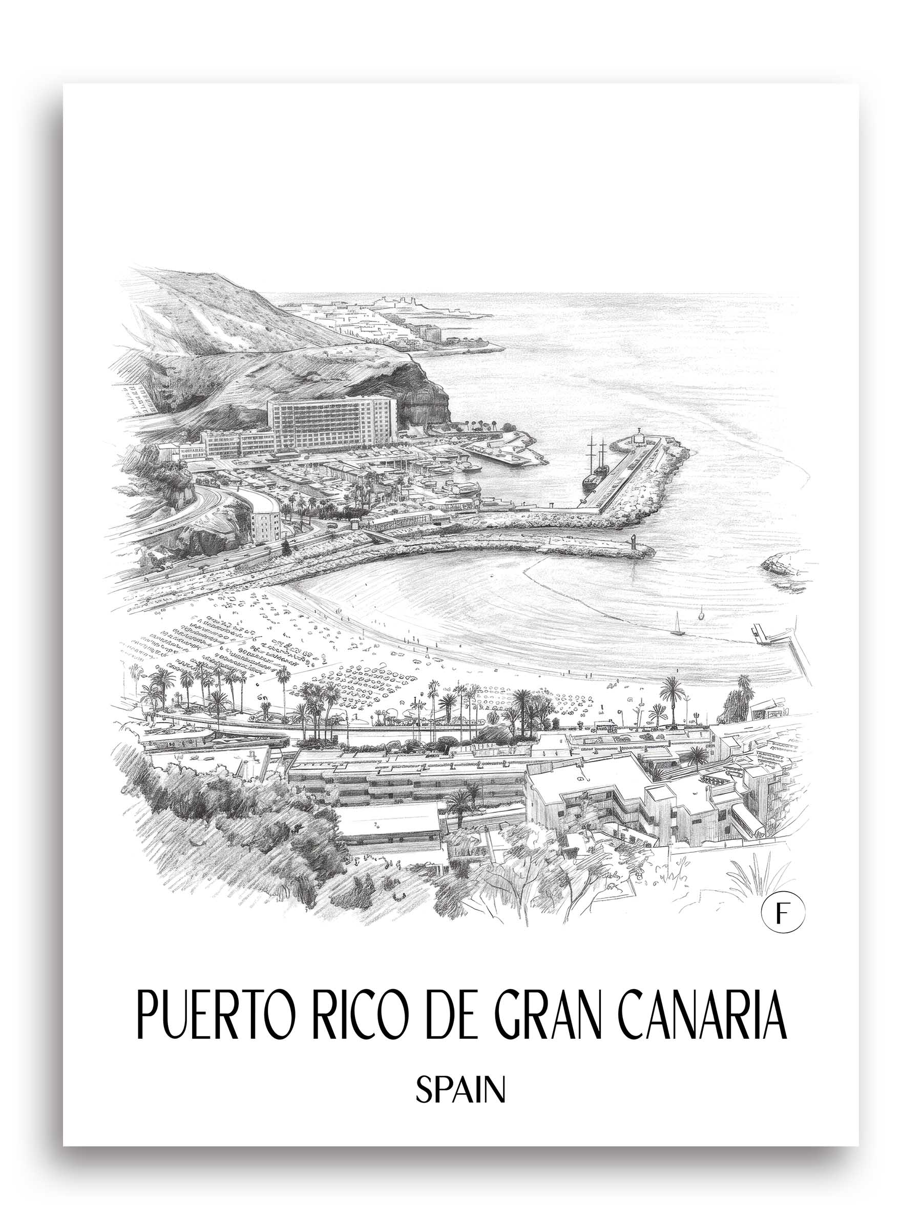 Puerto Rico Poster - Gran Canaria - Spanien Kunstdruck - Zeichnung von A4 bis A1