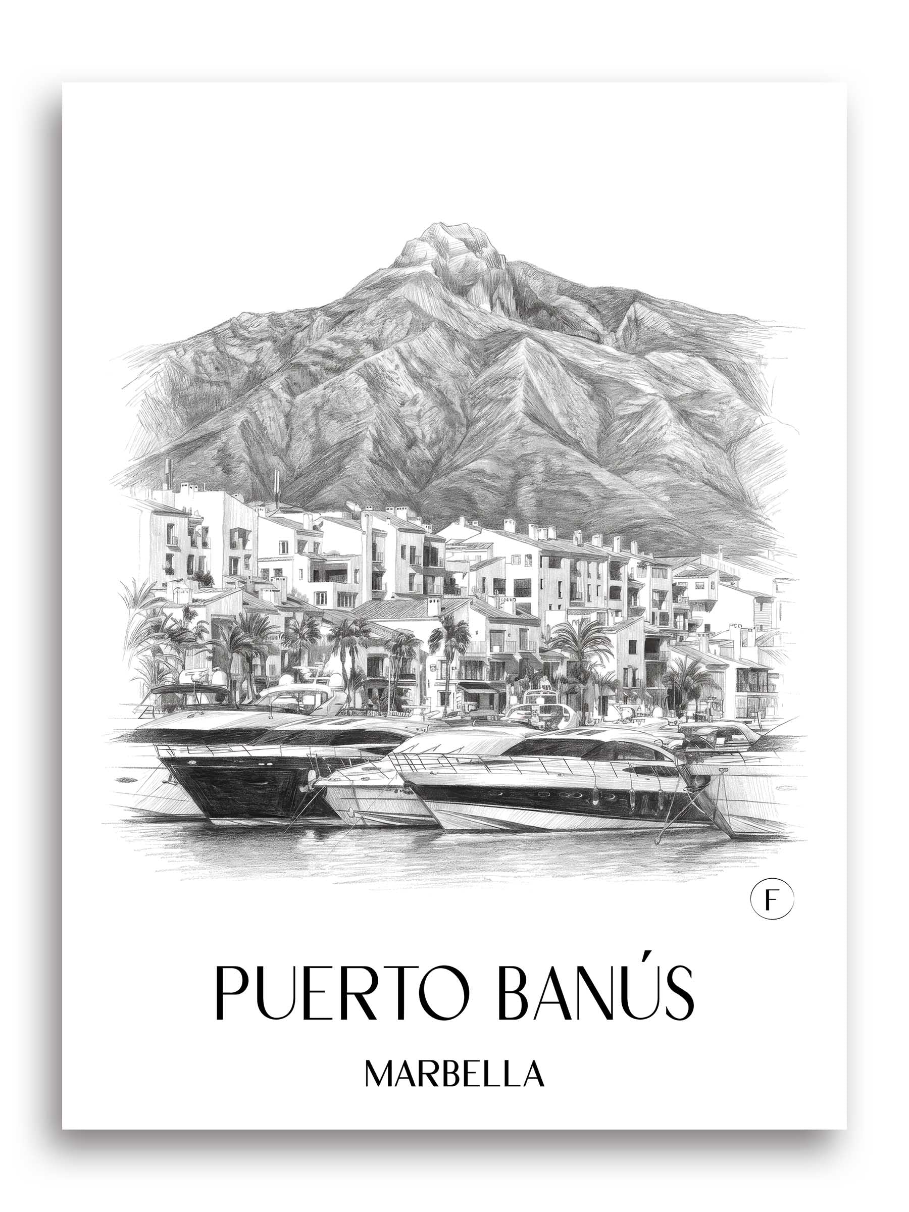 Puerto Banús Poster - Marbella - Spanien Kunstdruck - Zeichnung von A4 bis A1