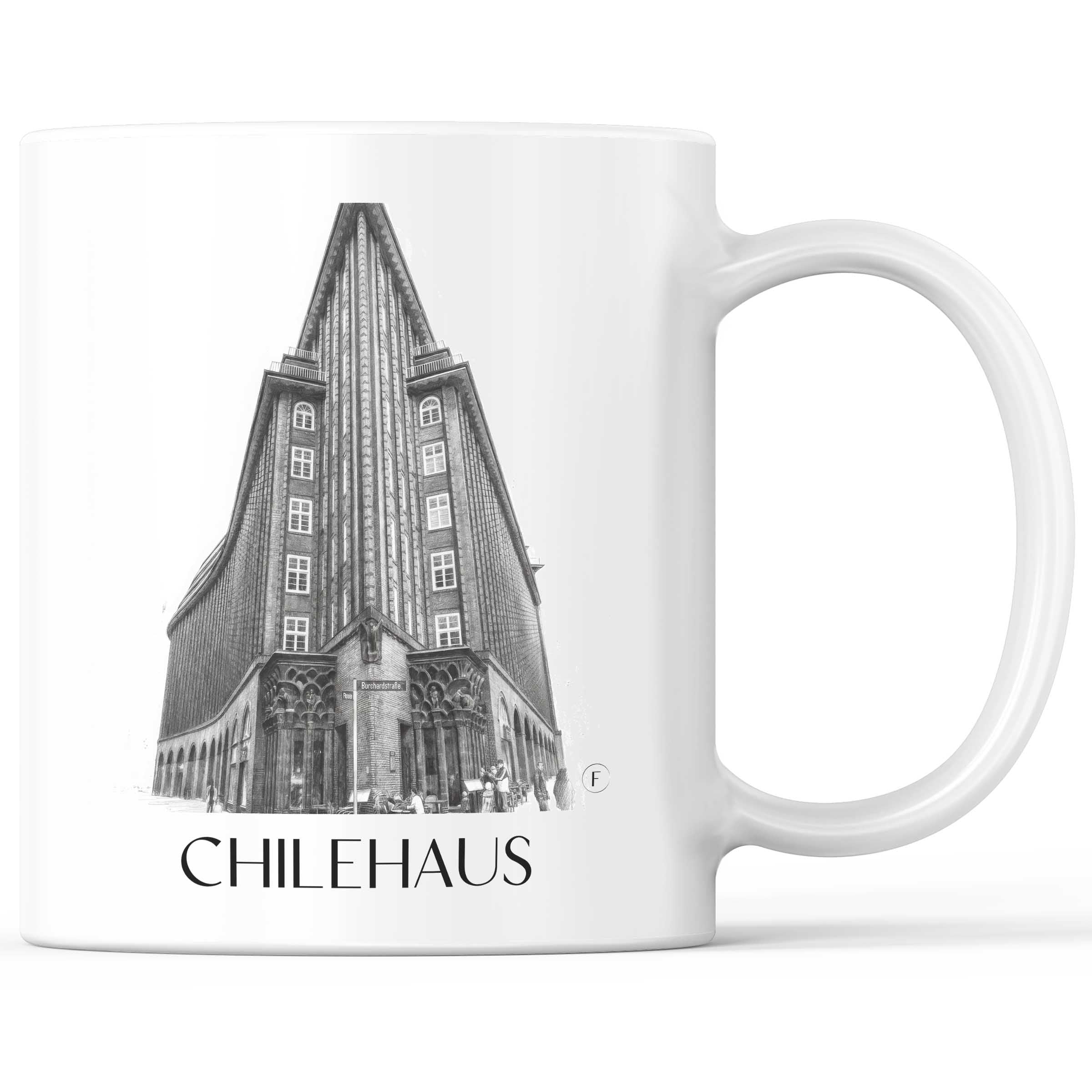 Chilehaus Kaffeebecher - Hamburg - Deutschland Becher - Kaffeetasse im Zeichnung Stil