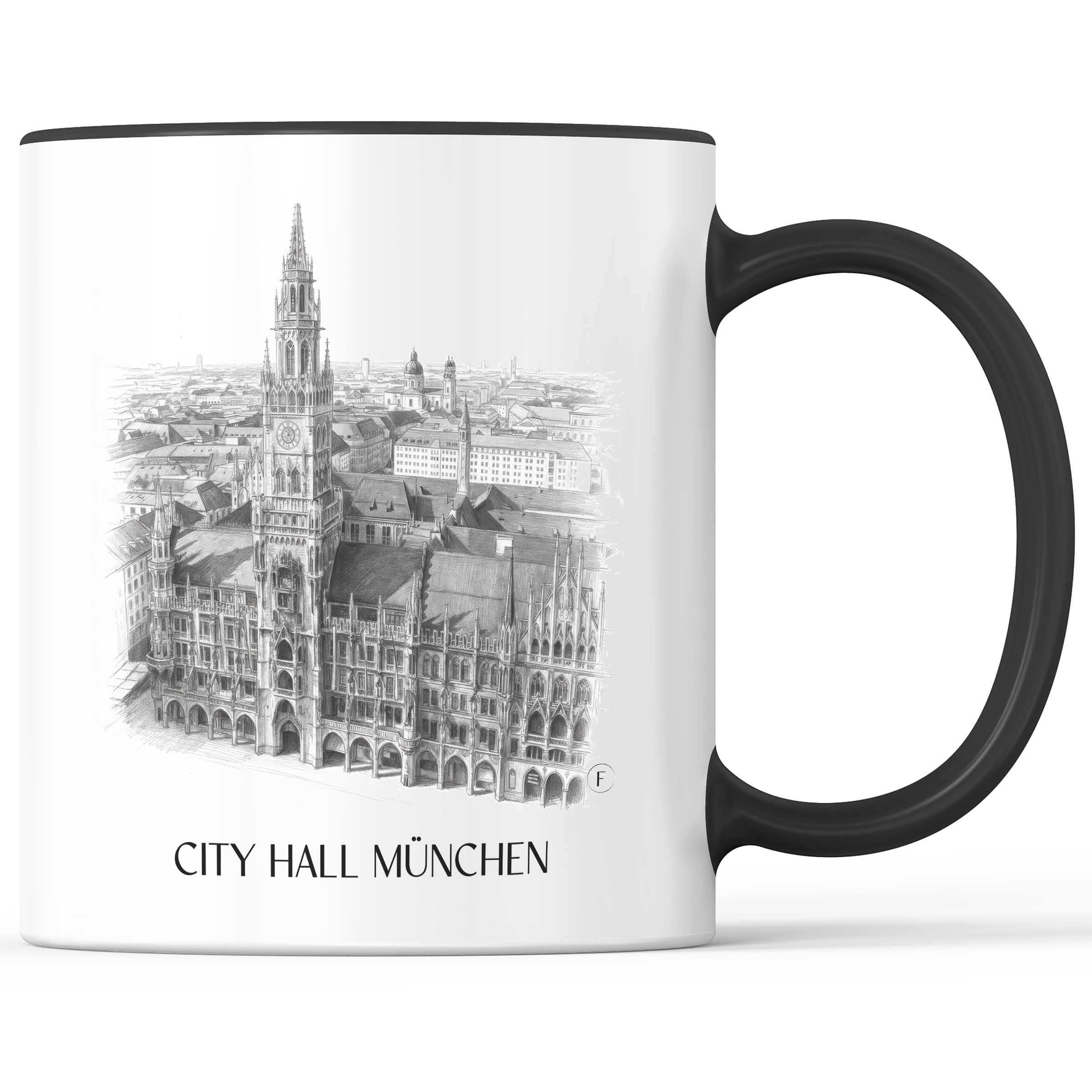 Rathaus Kaffeebecher - München - Deutschland Becher - Kaffeetasse im Zeichnung Stil