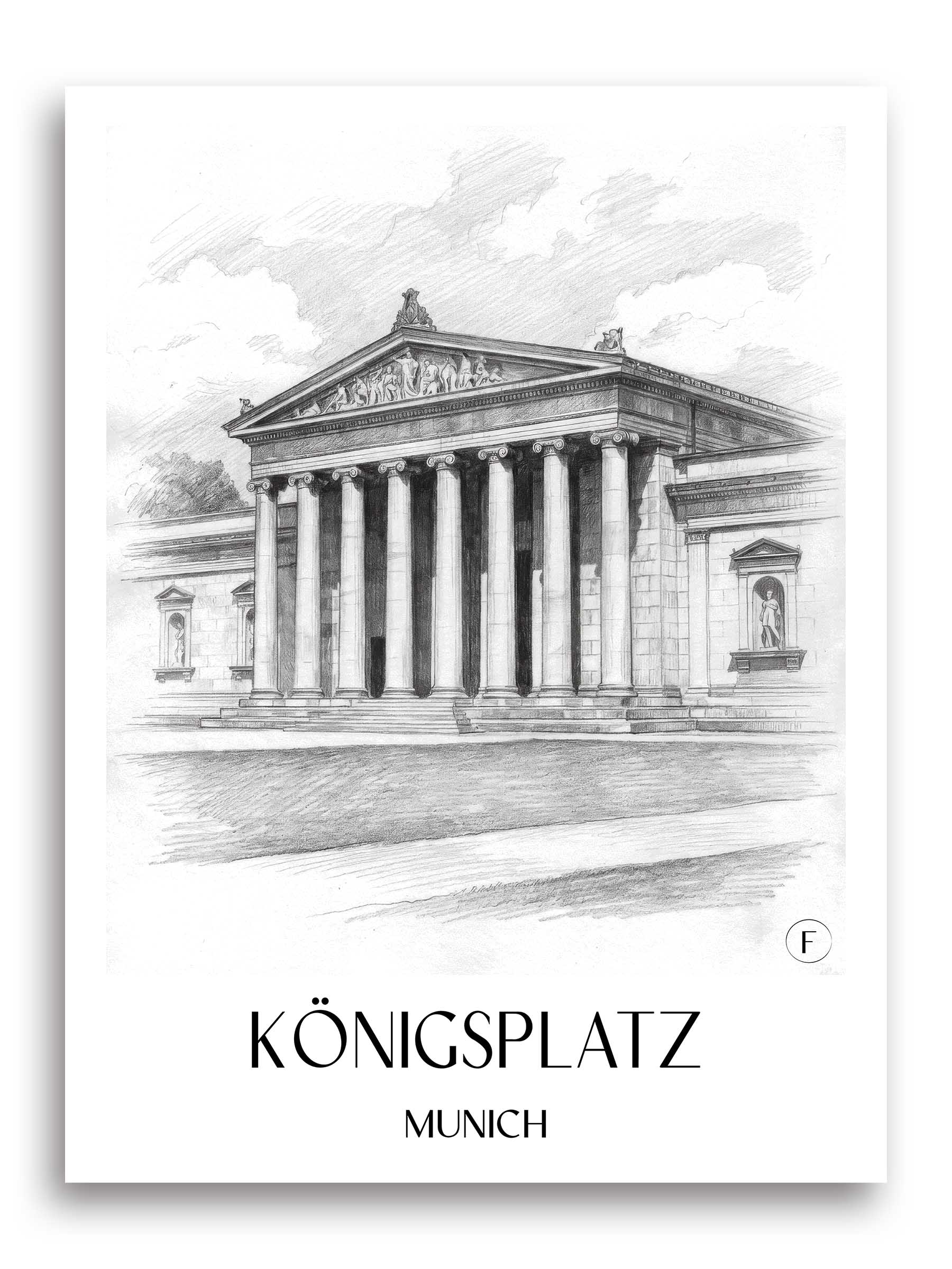 Königsplatz Poster - München - Deutschland Kunstdruck - Zeichnung von A4 bis A1