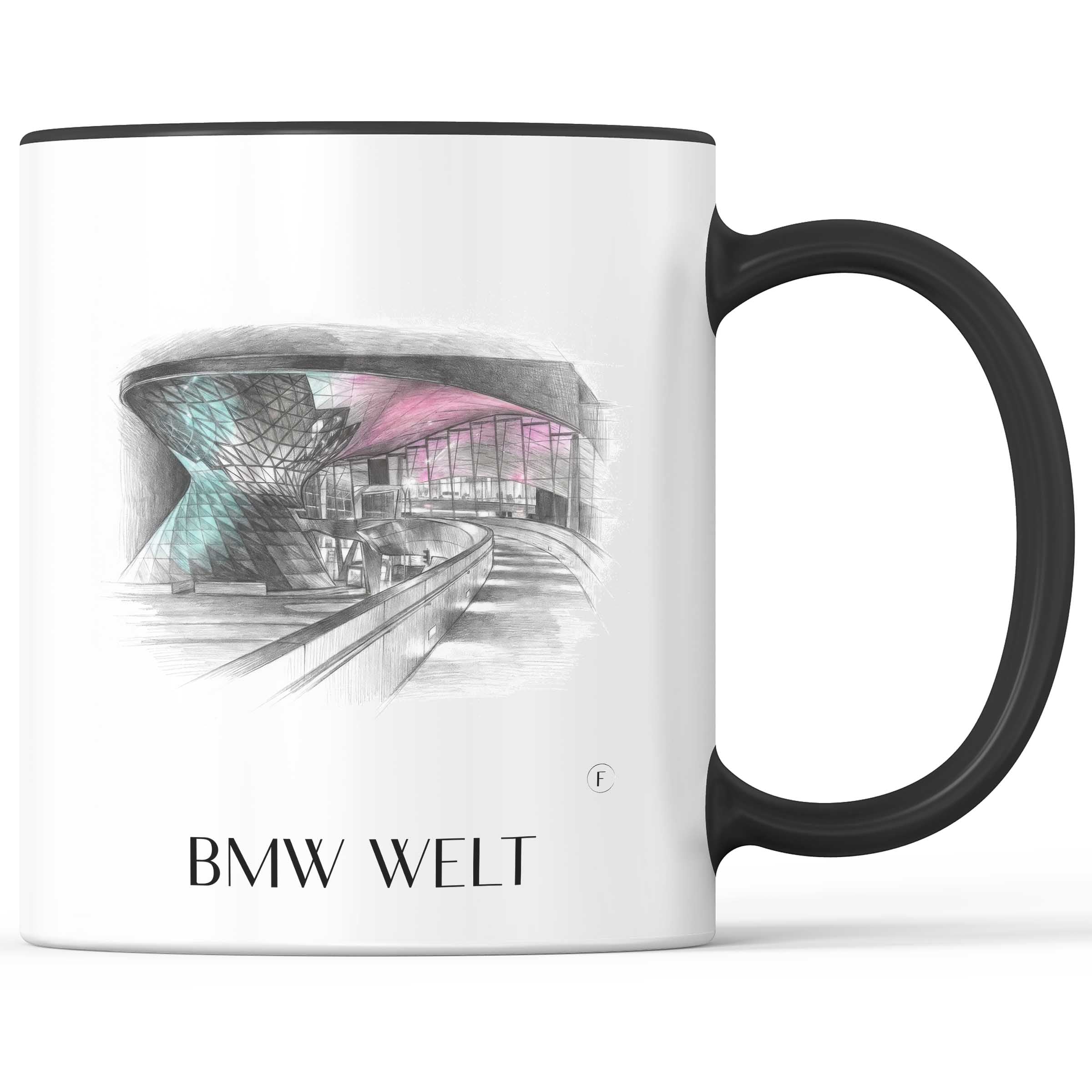BMW Welt Kaffeebecher - München - Deutschland Becher - Kaffeetasse im Zeichnung Stil