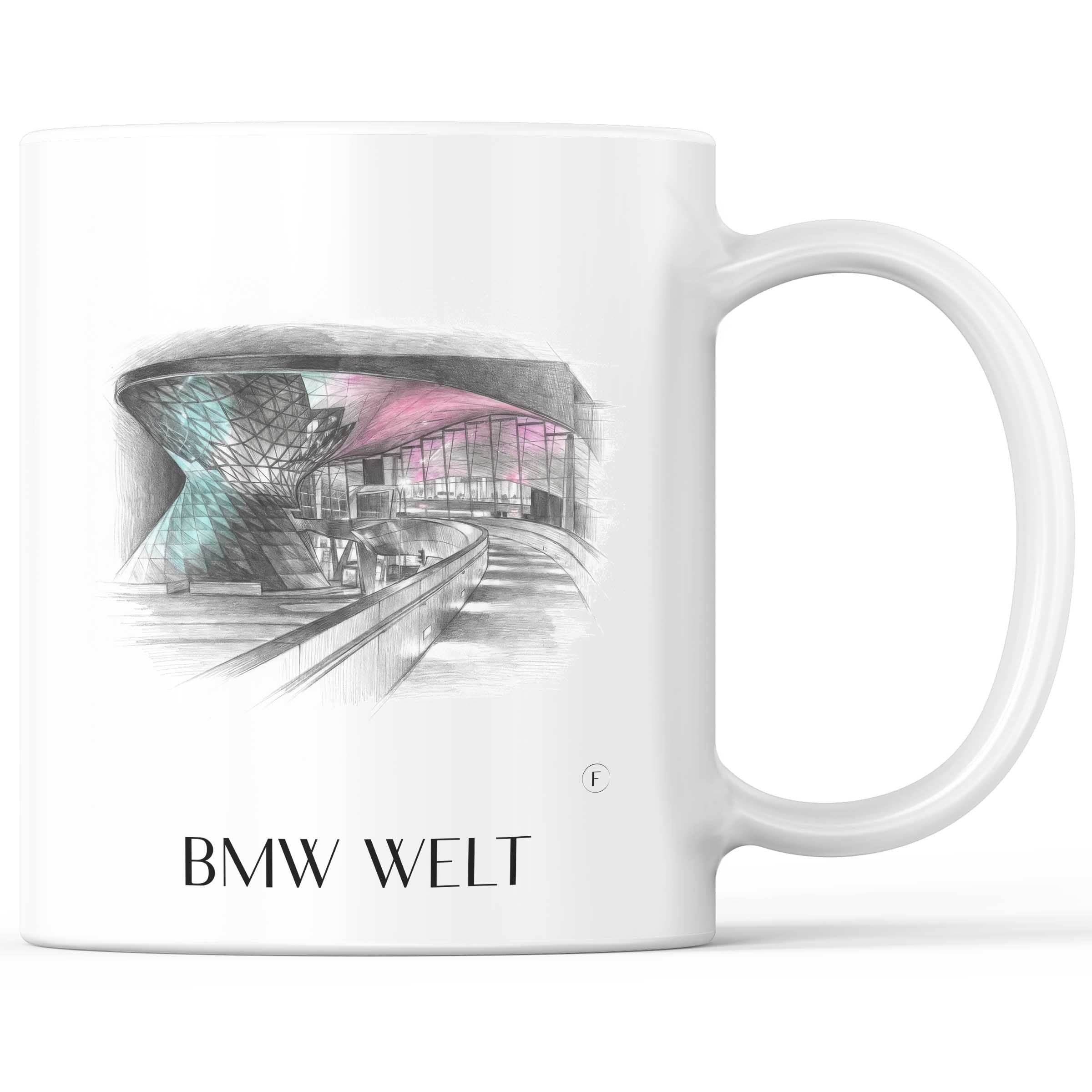 BMW Welt Kaffeebecher - München - Deutschland Becher - Kaffeetasse im Zeichnung Stil