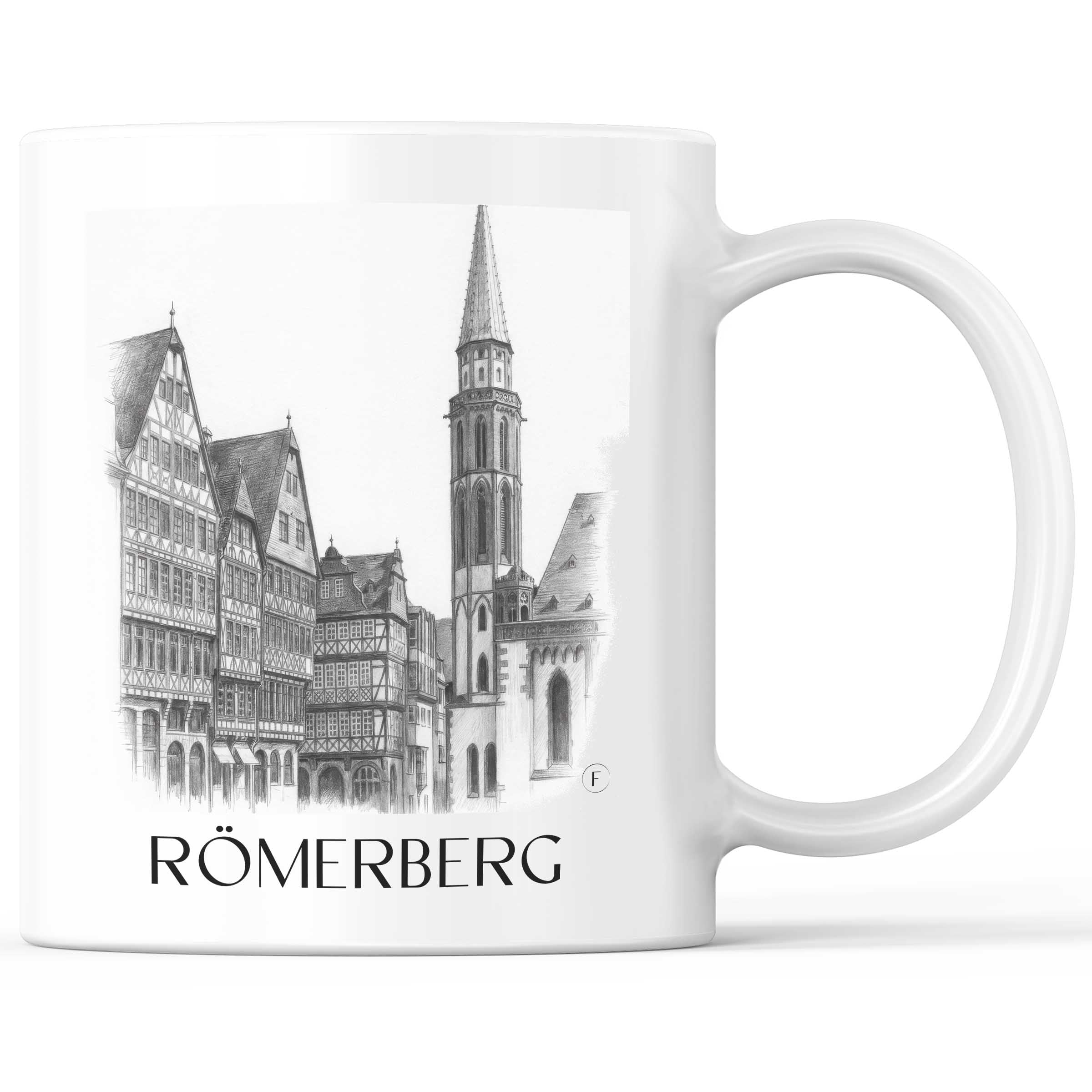 Römerberg Kaffeebecher - Frankfurt - Deutschland Becher - Kaffeetasse im Zeichnung Stil