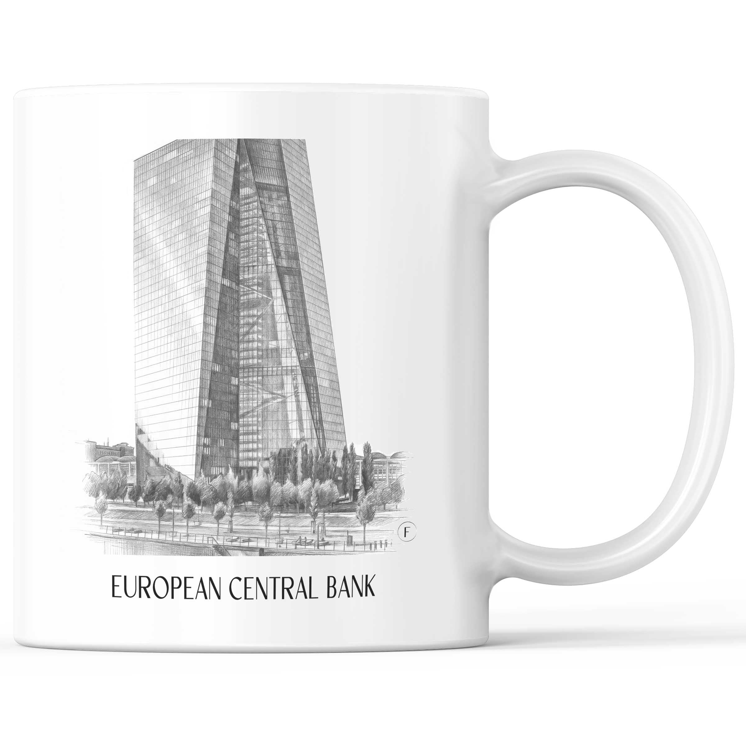 Europäische Zentralbank Kaffeebecher - Frankfurt - Deutschland Becher - Kaffeetasse im Zeichnung Stil