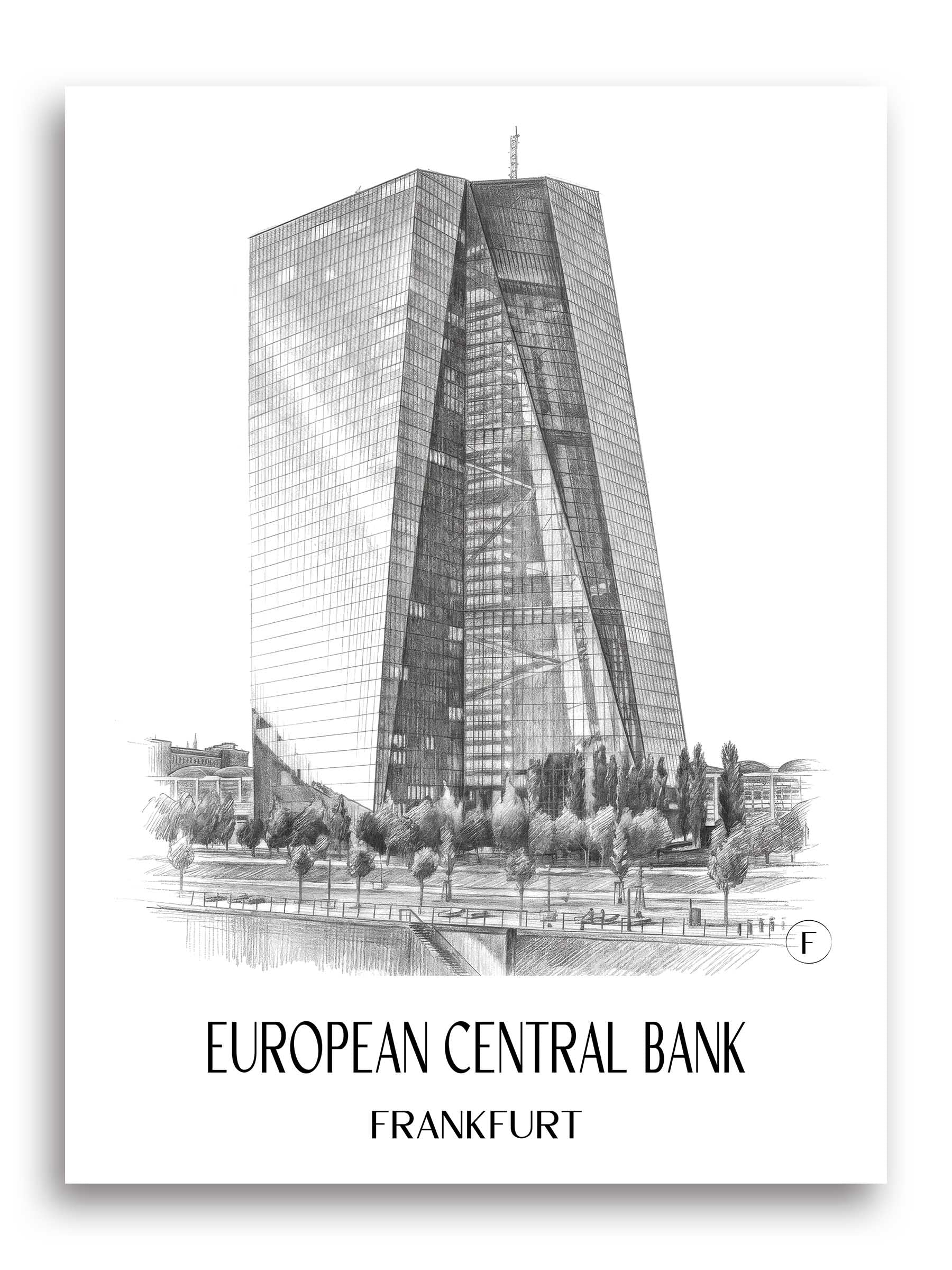 Europäische Zentralbank Poster - Frankfurt - Deutschland Kunstdruck - Zeichnung von A4 bis A1