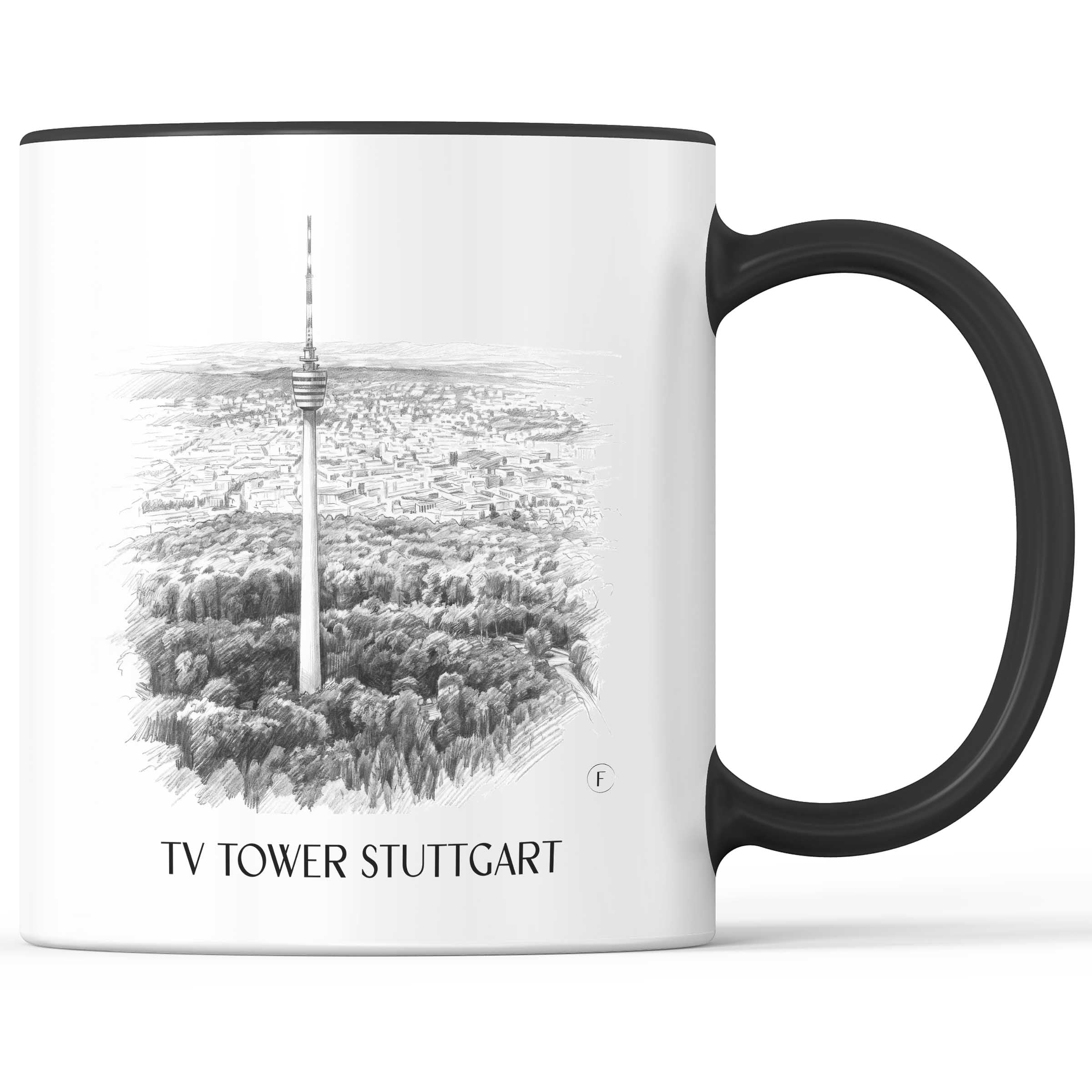 Fernsehturm Kaffeebecher - Stuttgart - Deutschland Becher - Kaffeetasse im Zeichnung Stil