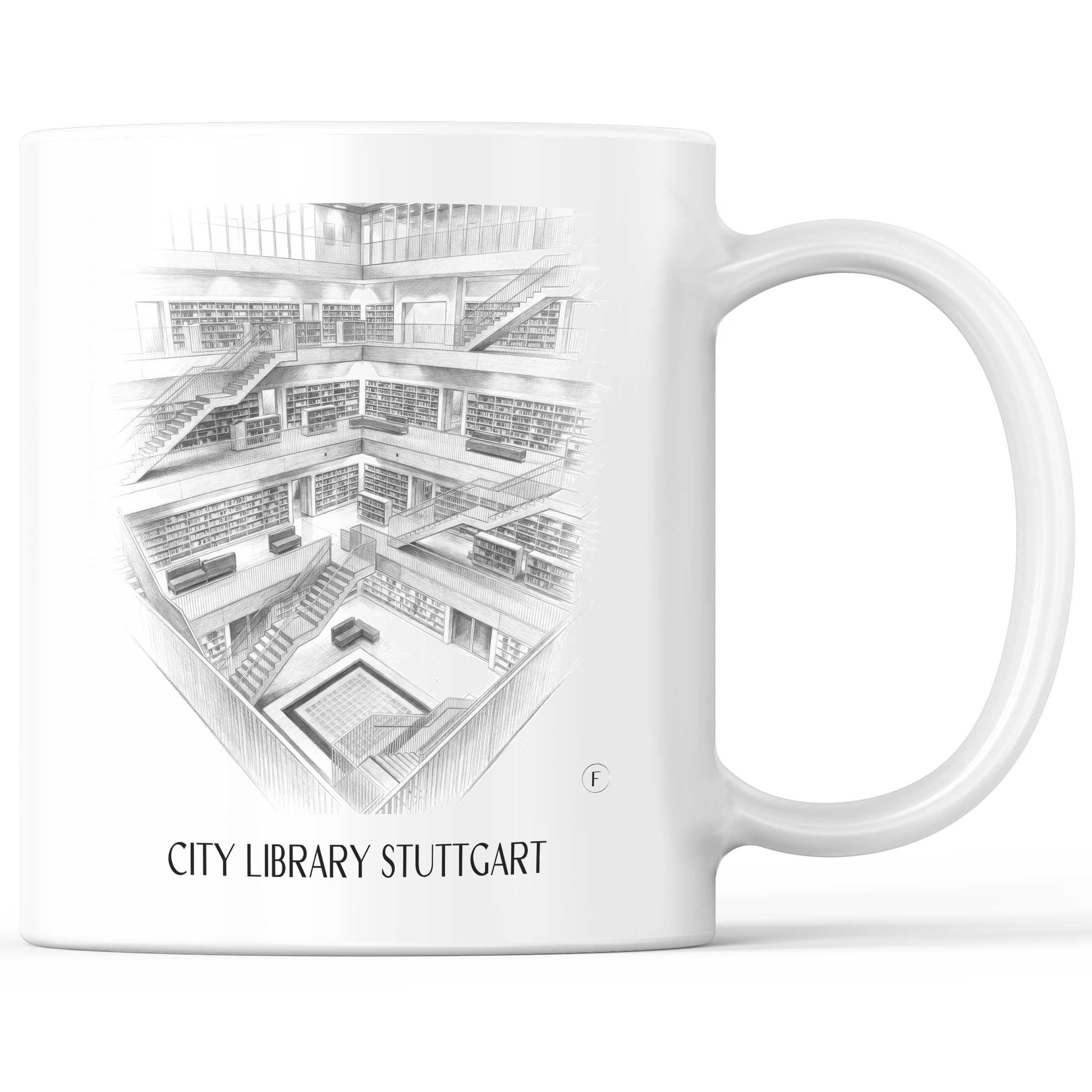 Stadtbibiothek Kaffeebecher - Stuttgart - Deutschland Becher - Kaffeetasse im Zeichnung Stil