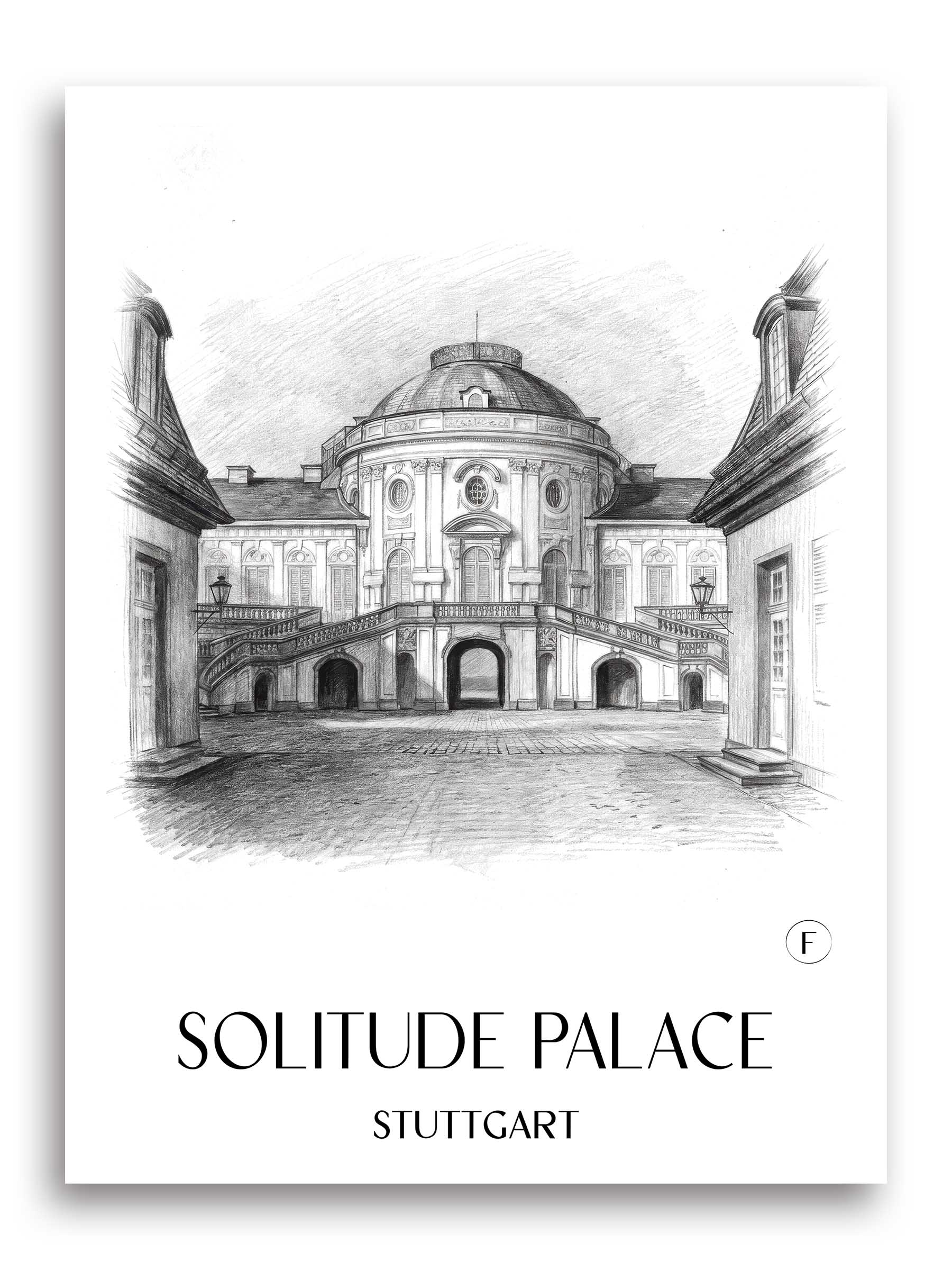Schloss Solitude Poster - Stuttgart - Deutschland Kunstdruck - Zeichnung von A4 bis A1