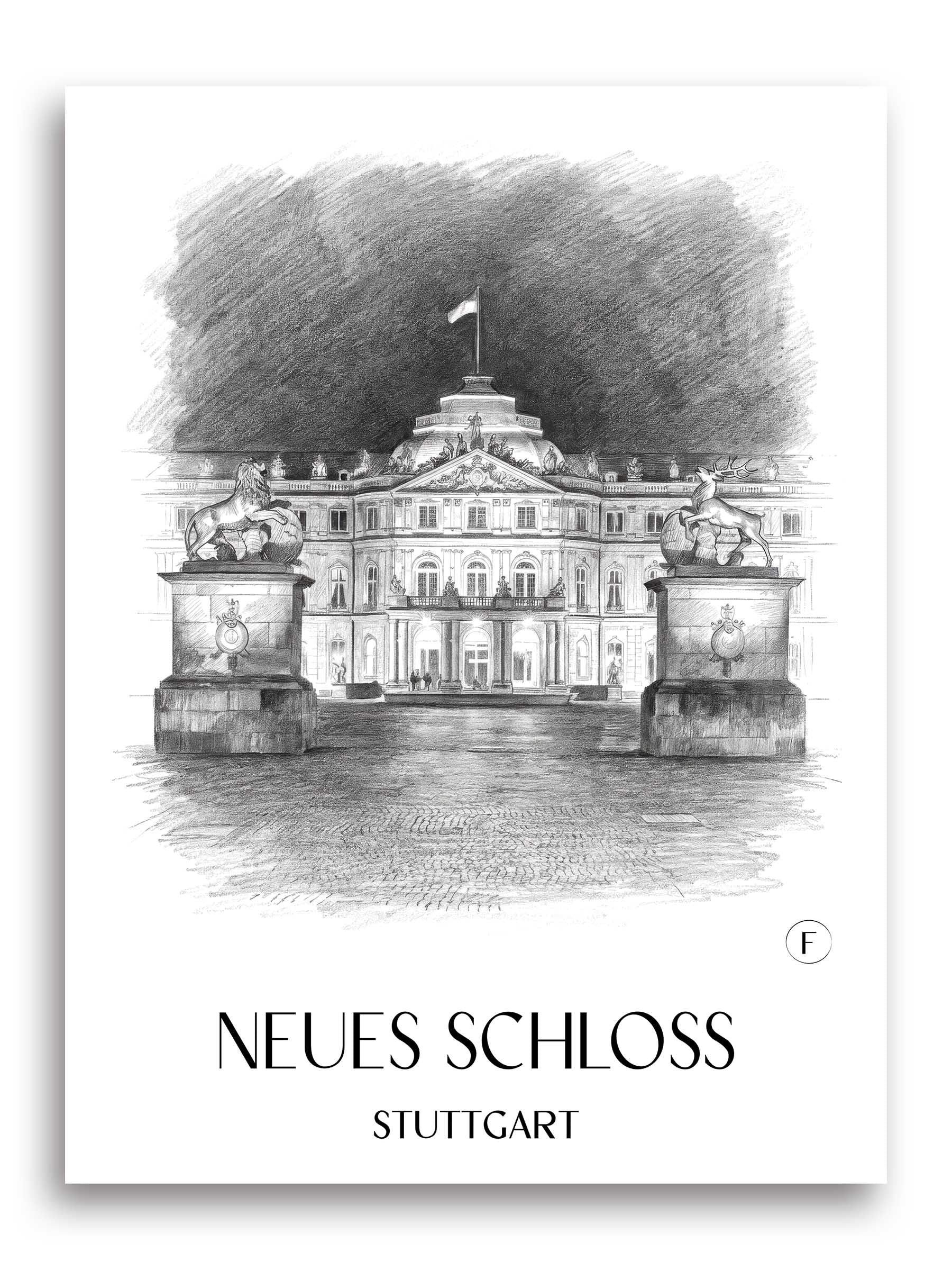 neues-schloss-stuttgart-deutschland-poster-bleistift-zeichnung-drawing
