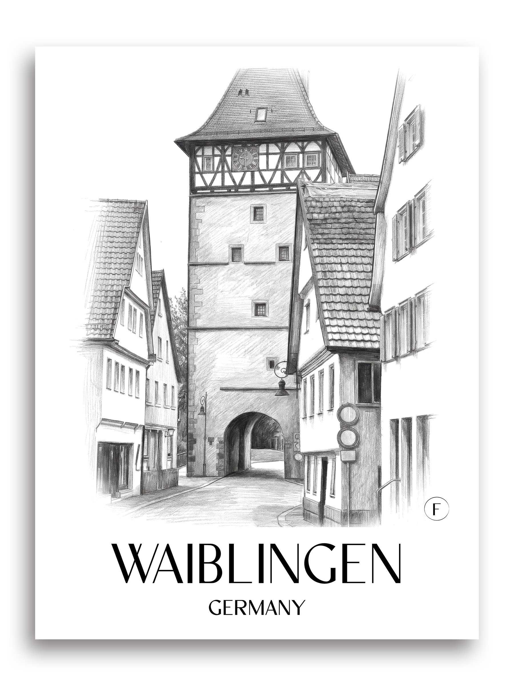 Waiblingen Poster - - Deutschland Kunstdruck - Zeichnung von A4 bis A1