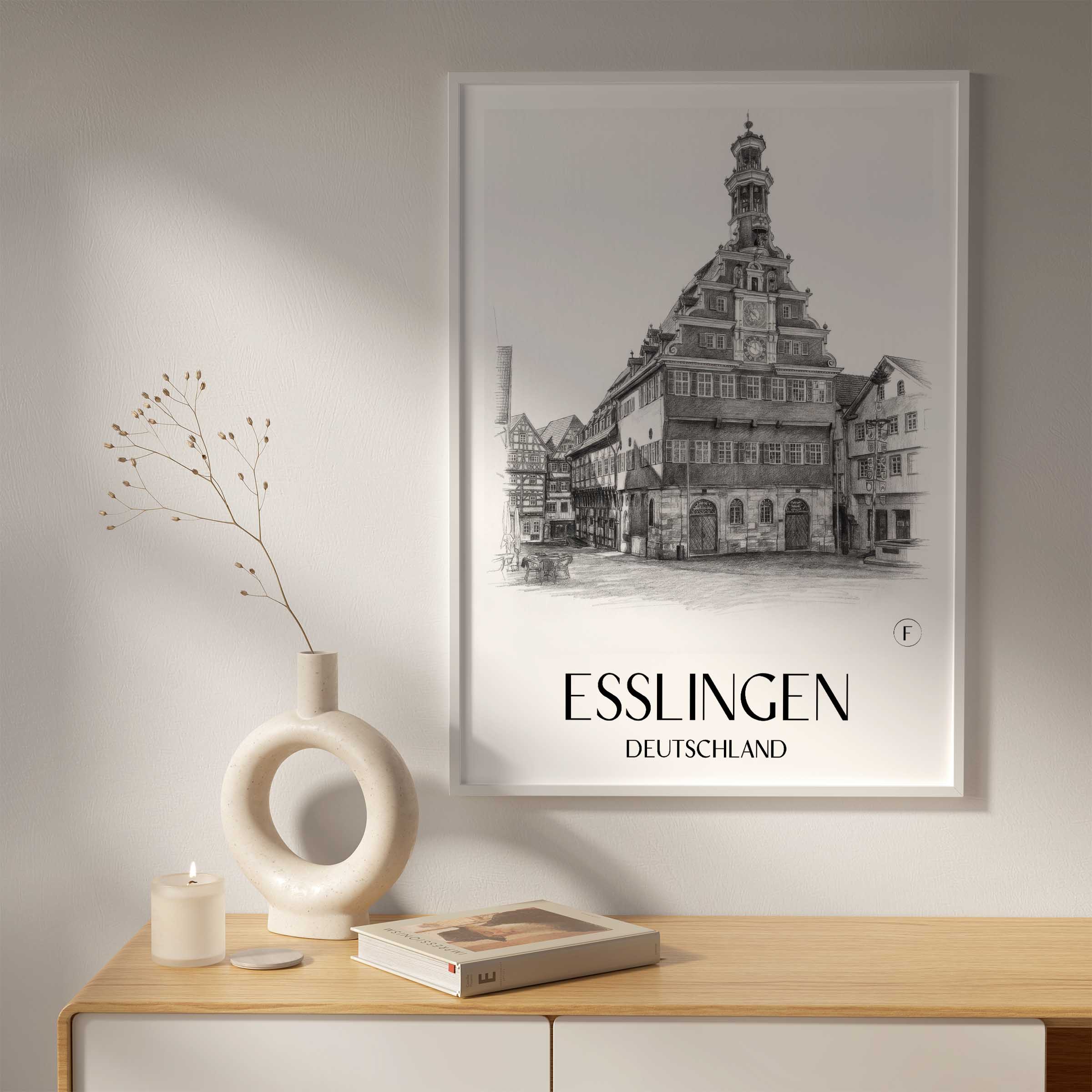 esslingen-deutschland-poster-bleistift-zeichnung-drawing