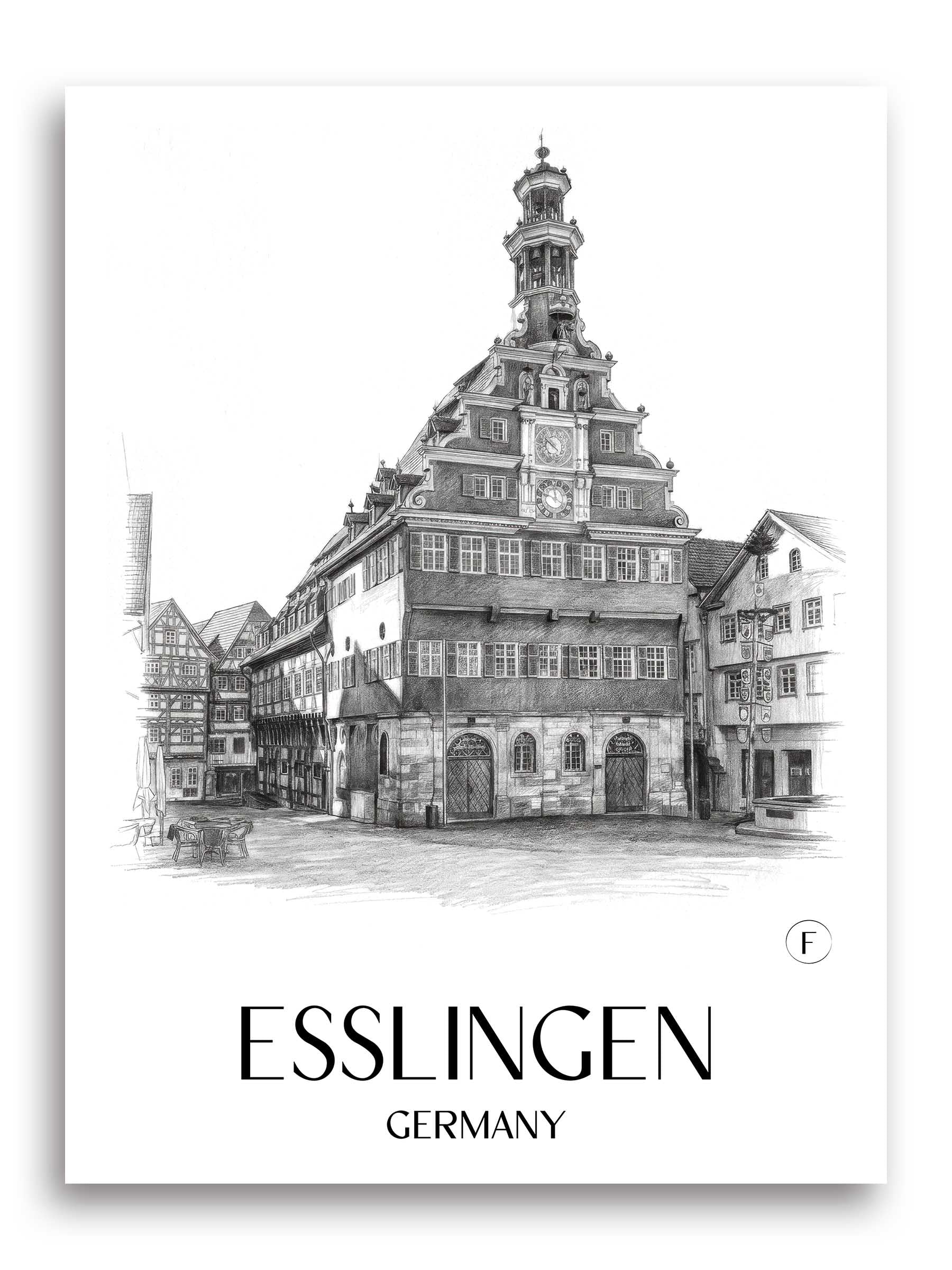 Esslingen Poster - - Deutschland Kunstdruck - Zeichnung von A4 bis A1