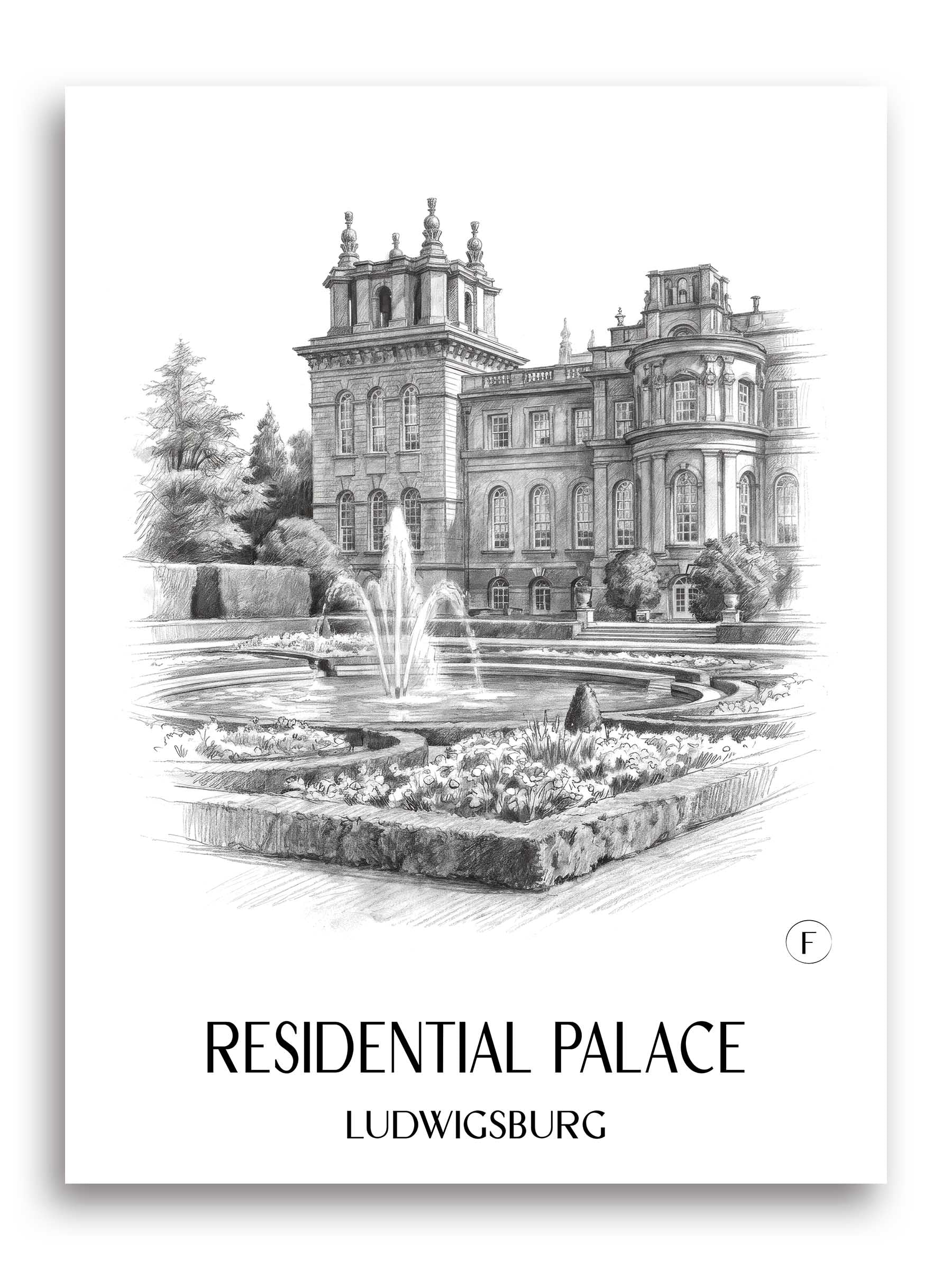 Residenzschloss Poster - Ludwigsburg - Deutschland Kunstdruck - Zeichnung von A4 bis A1