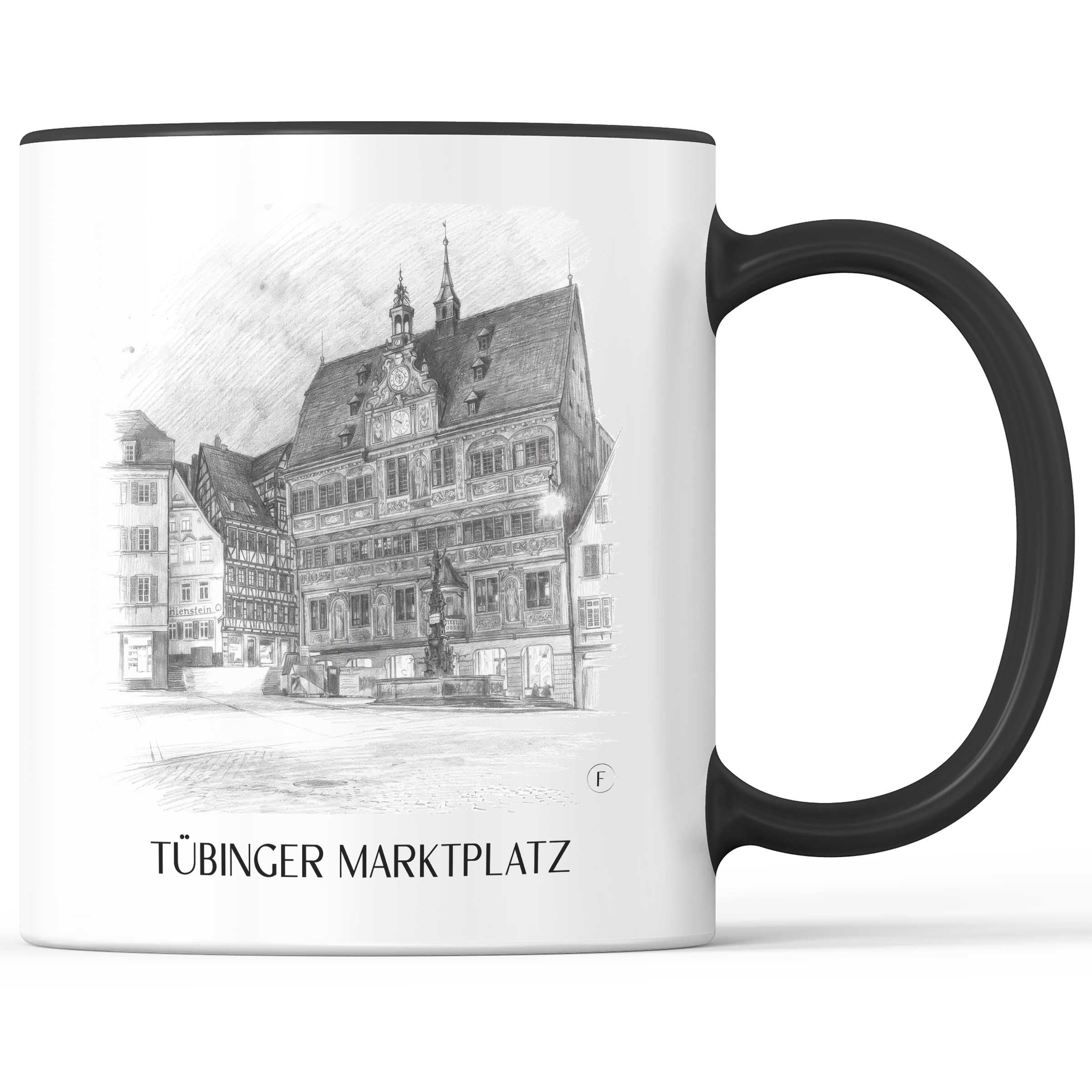 marktplatz-tübingen-deutschland-kaffeebecher-bleistift-zeichnung-drawing