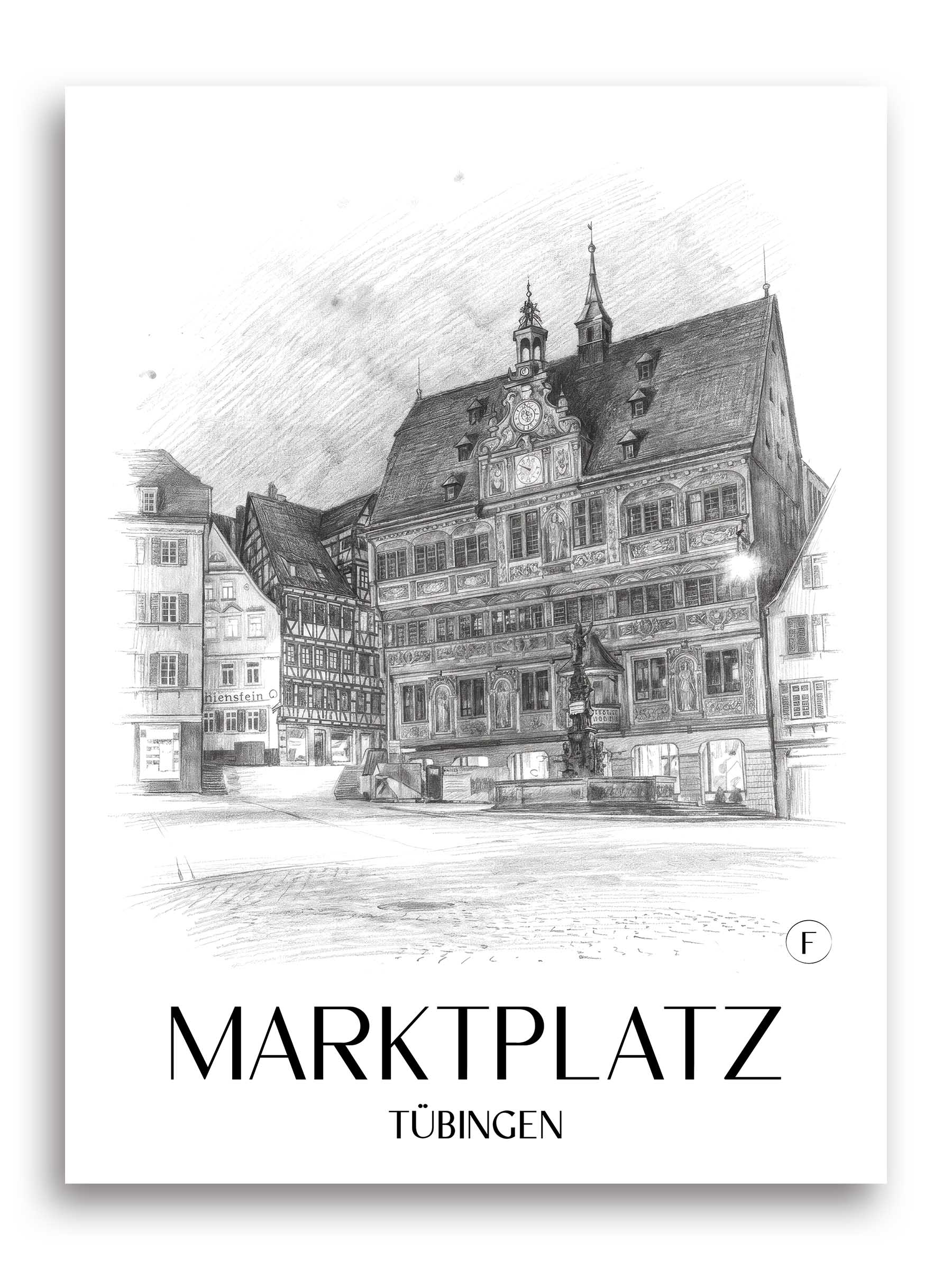 marktplatz-tübingen-deutschland-poster-bleistift-zeichnung-drawing