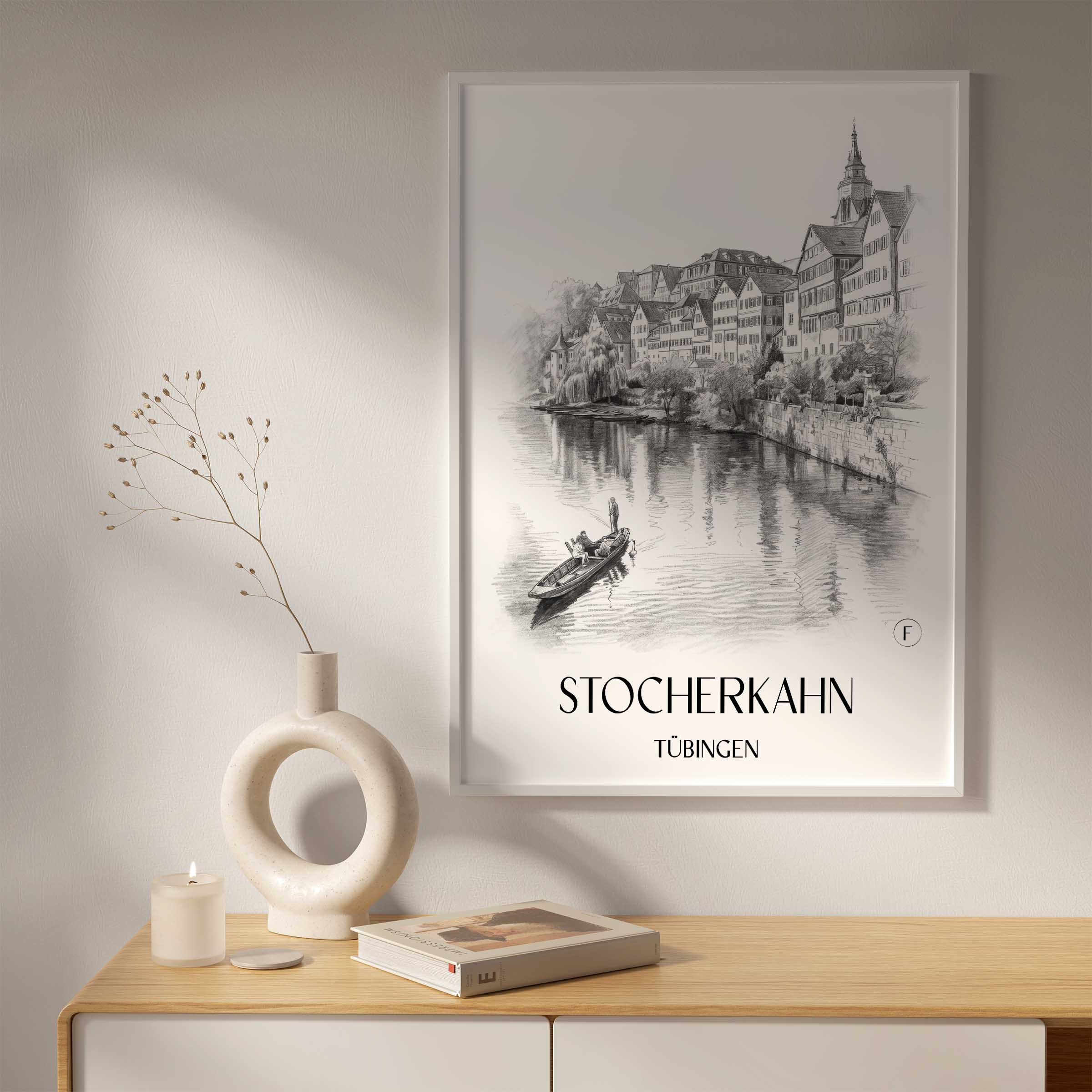 stocherkahn-tübingen-deutschland-poster-bleistift-zeichnung-drawing