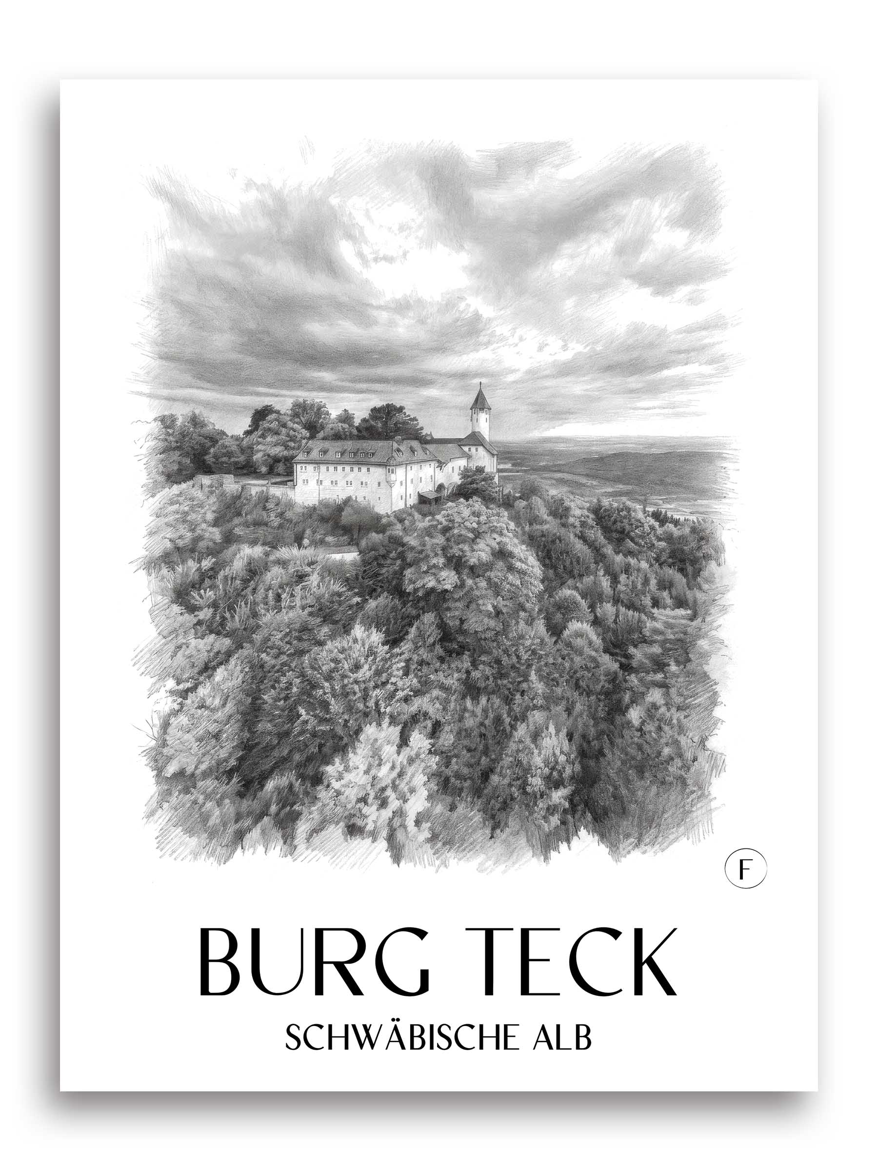 burg-teck-schwäbische-alb-deutschland-poster-bleistift-zeichnung-drawing