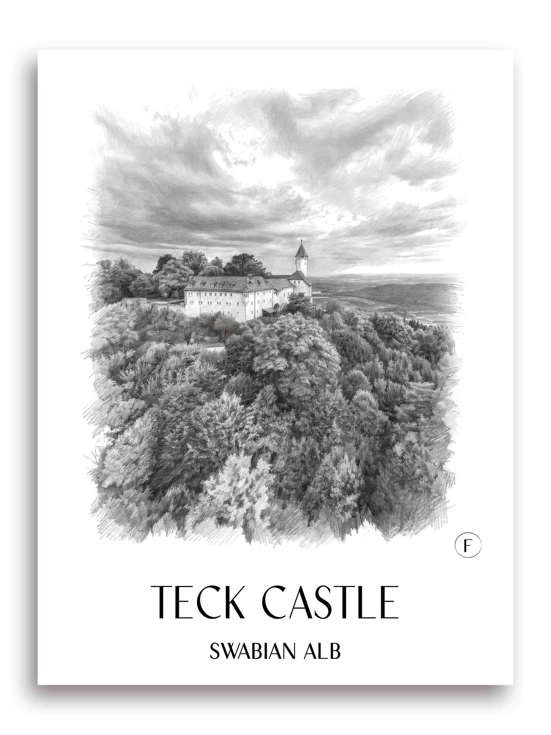 Burg Teck Poster - Schwäbische Alb - Deutschland Kunstdruck - Zeichnung von A4 bis A1