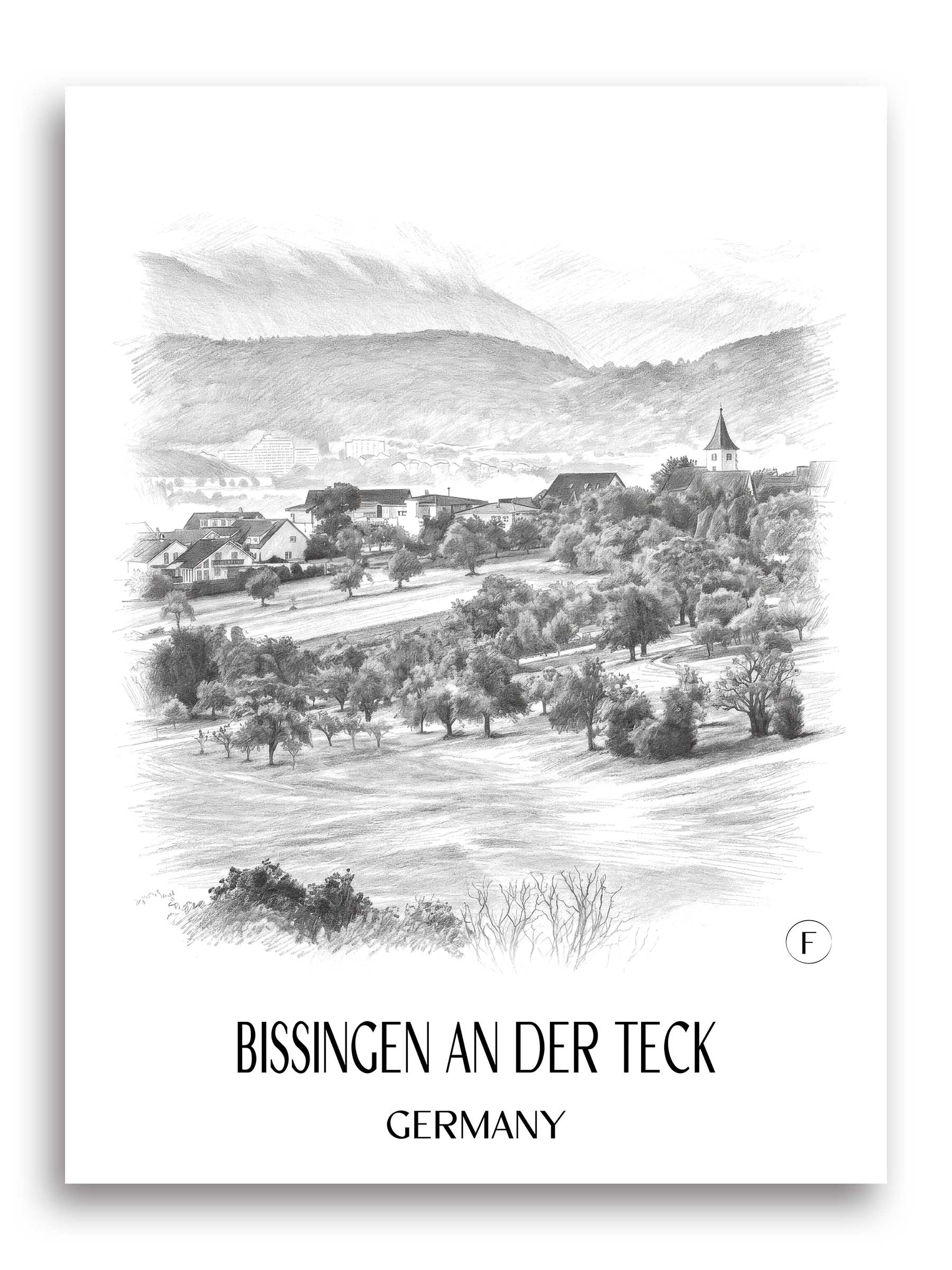 Bissingen an der Teck Poster - - Deutschland Kunstdruck - Zeichnung von A4 bis A1