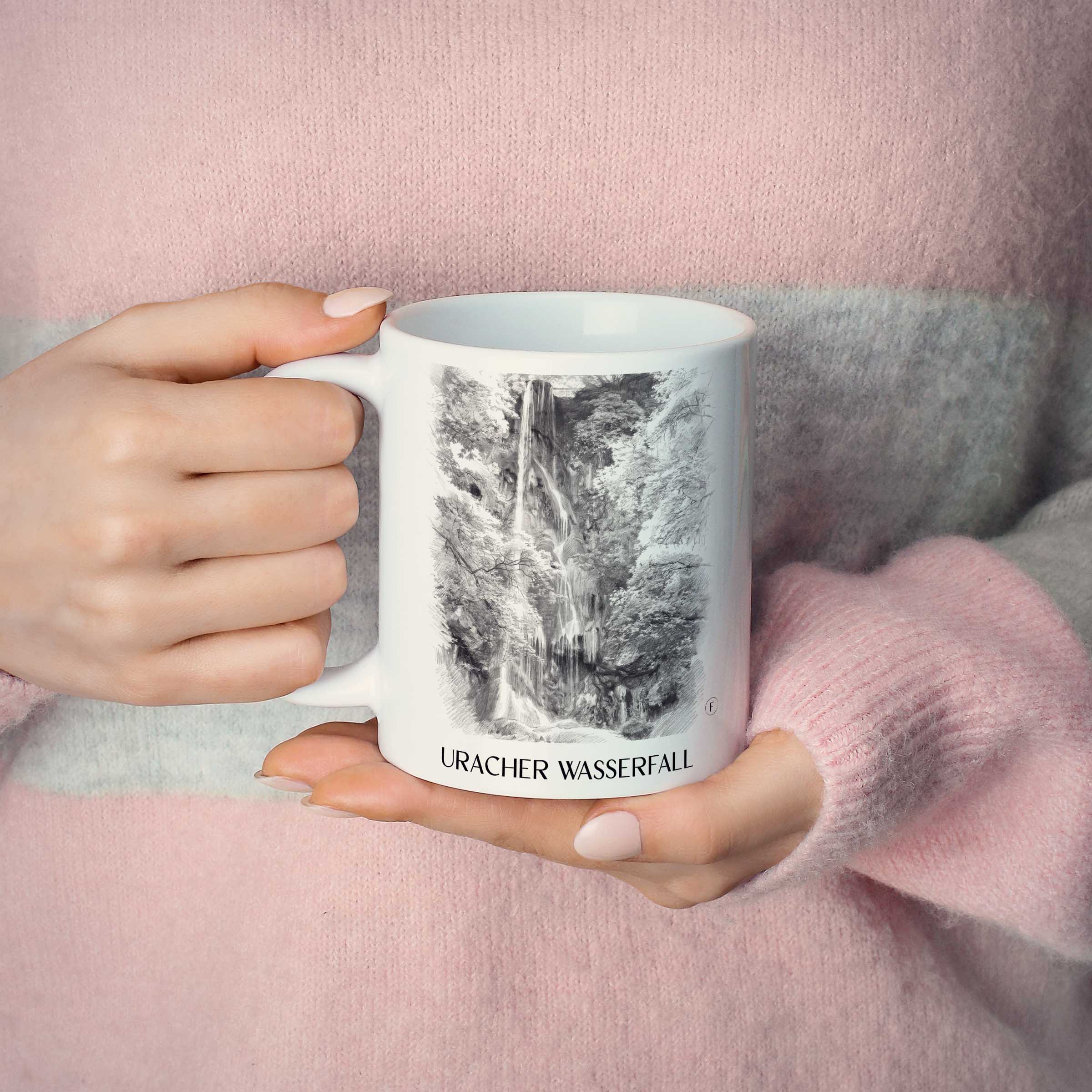 uracher-wasserfall-schwäbische-alb-deutschland-kaffeebecher-bleistift-zeichnung-drawing