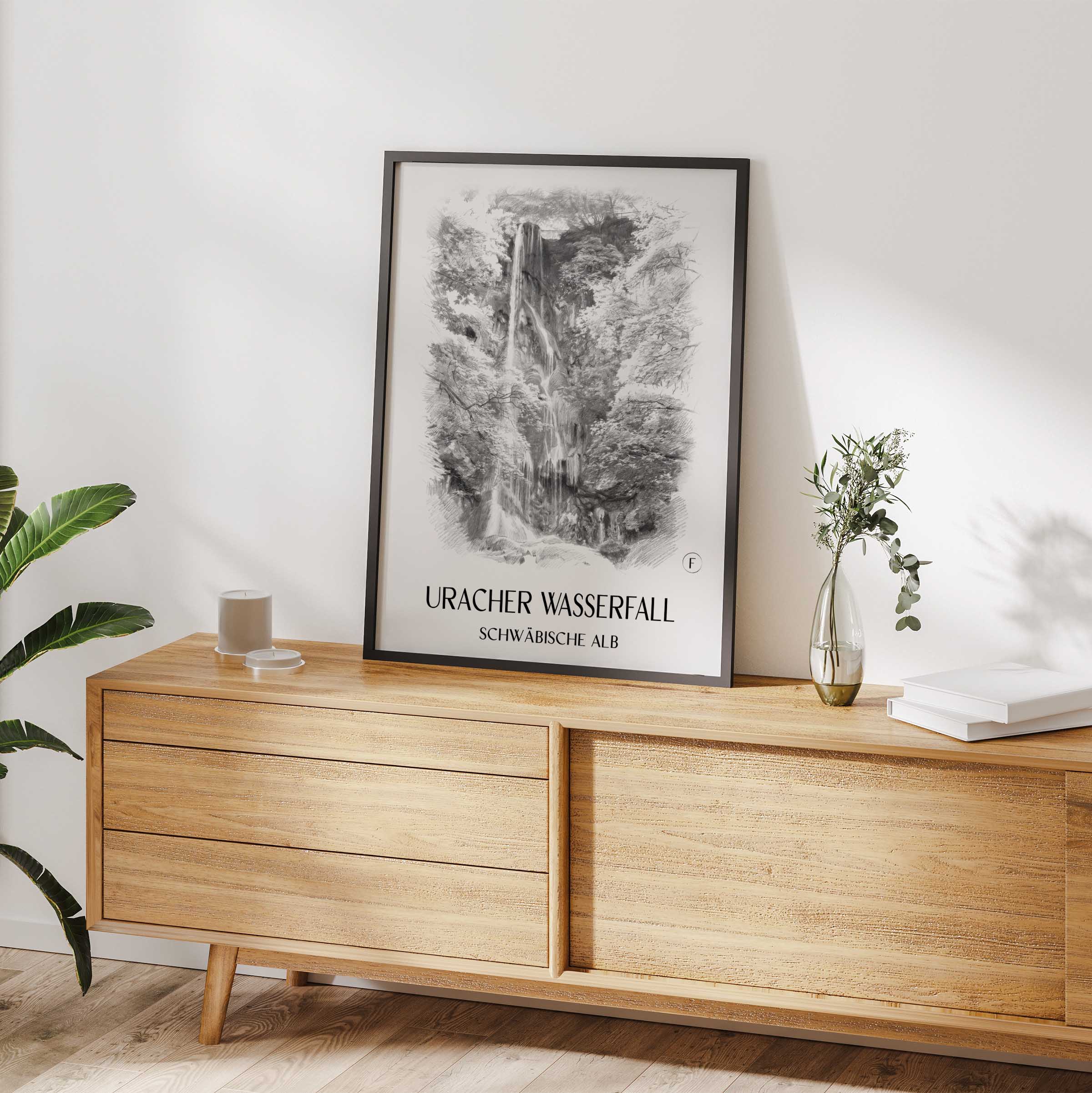 uracher-wasserfall-schwäbische-alb-deutschland-poster-bleistift-zeichnung-drawing