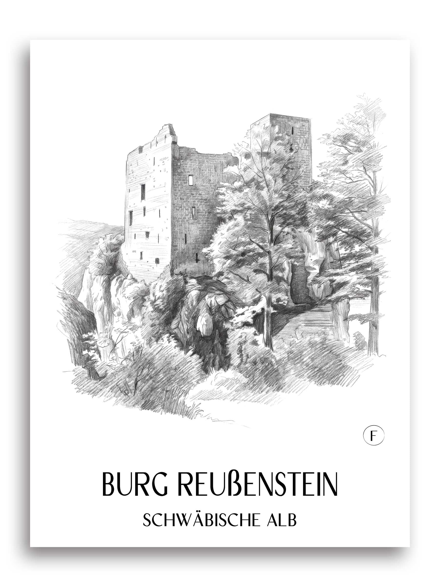 burg-reußenstein-schwäbische-alb-deutschland-poster-bleistift-zeichnung-drawing