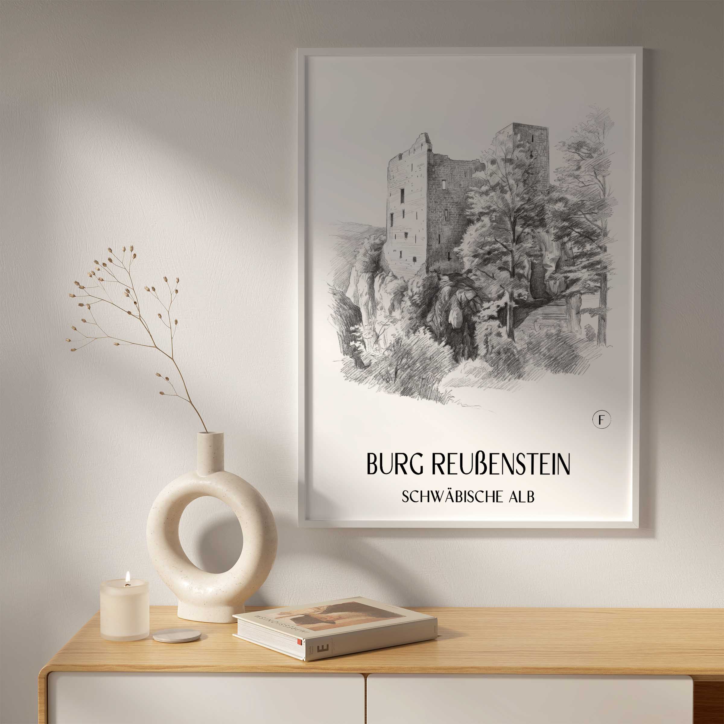 burg-reußenstein-schwäbische-alb-deutschland-poster-bleistift-zeichnung-drawing