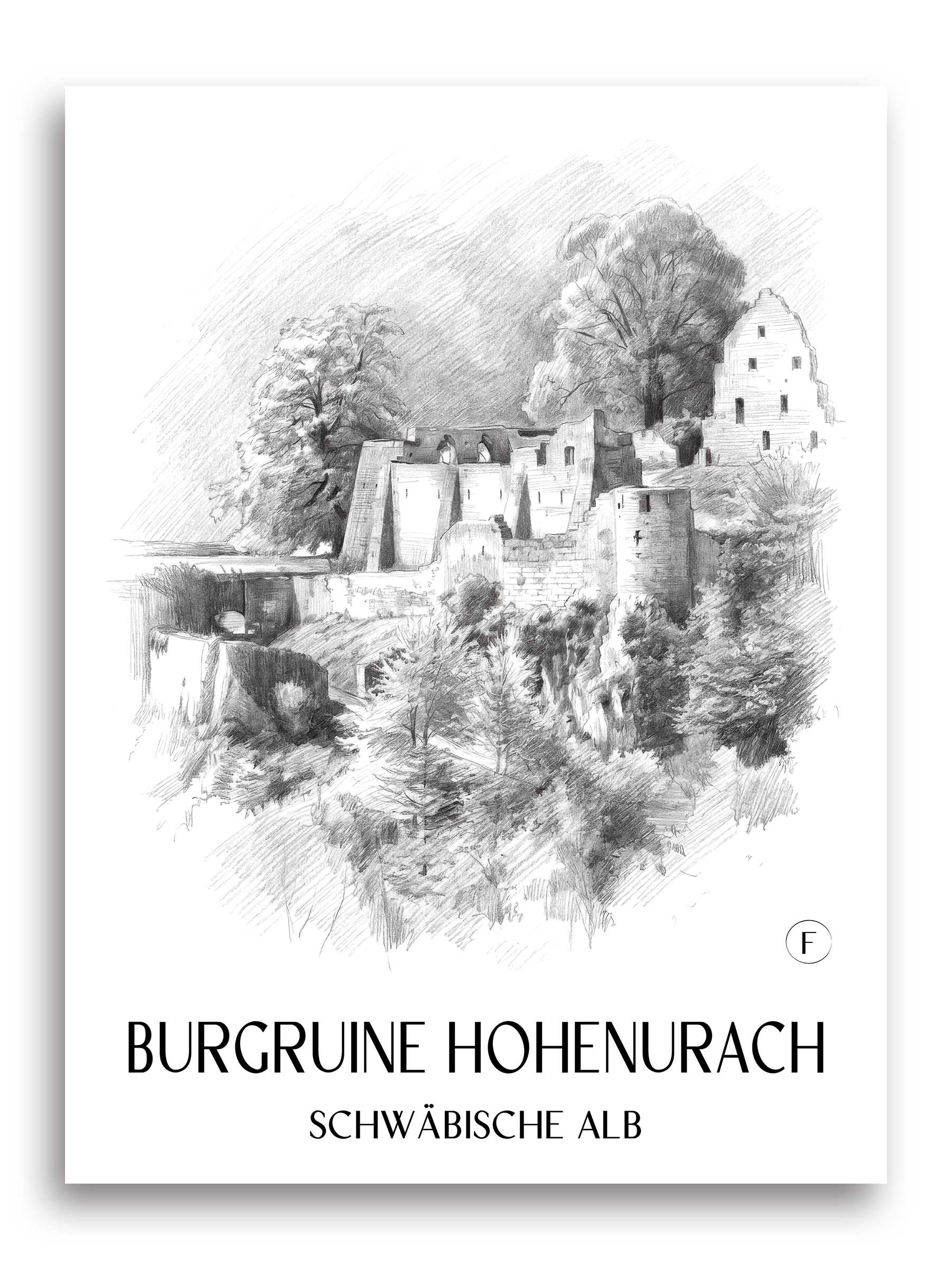 burgruine-hohenurach-schwäbische-alb-deutschland-poster-bleistift-zeichnung-drawing
