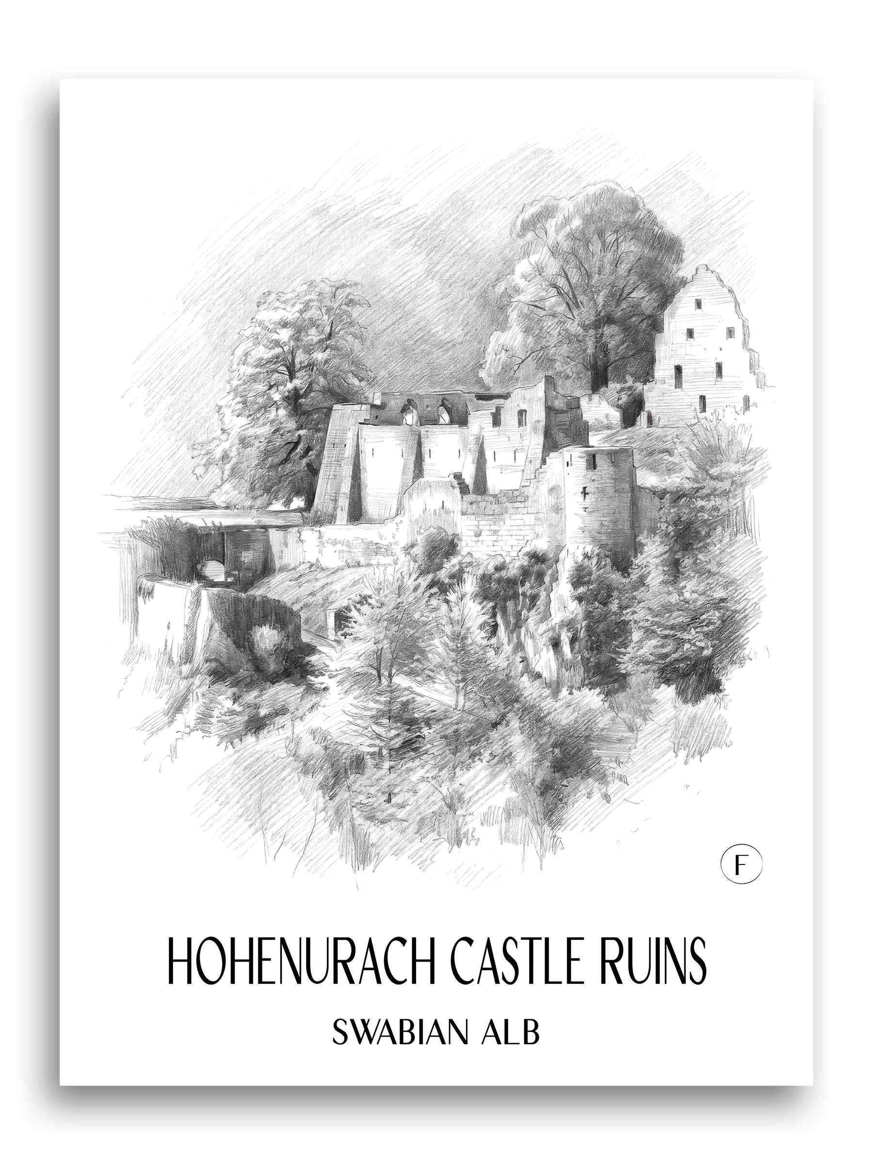 Burgruine Hohenurach Poster - Schwäbische Alb - Deutschland Kunstdruck - Zeichnung von A4 bis A1